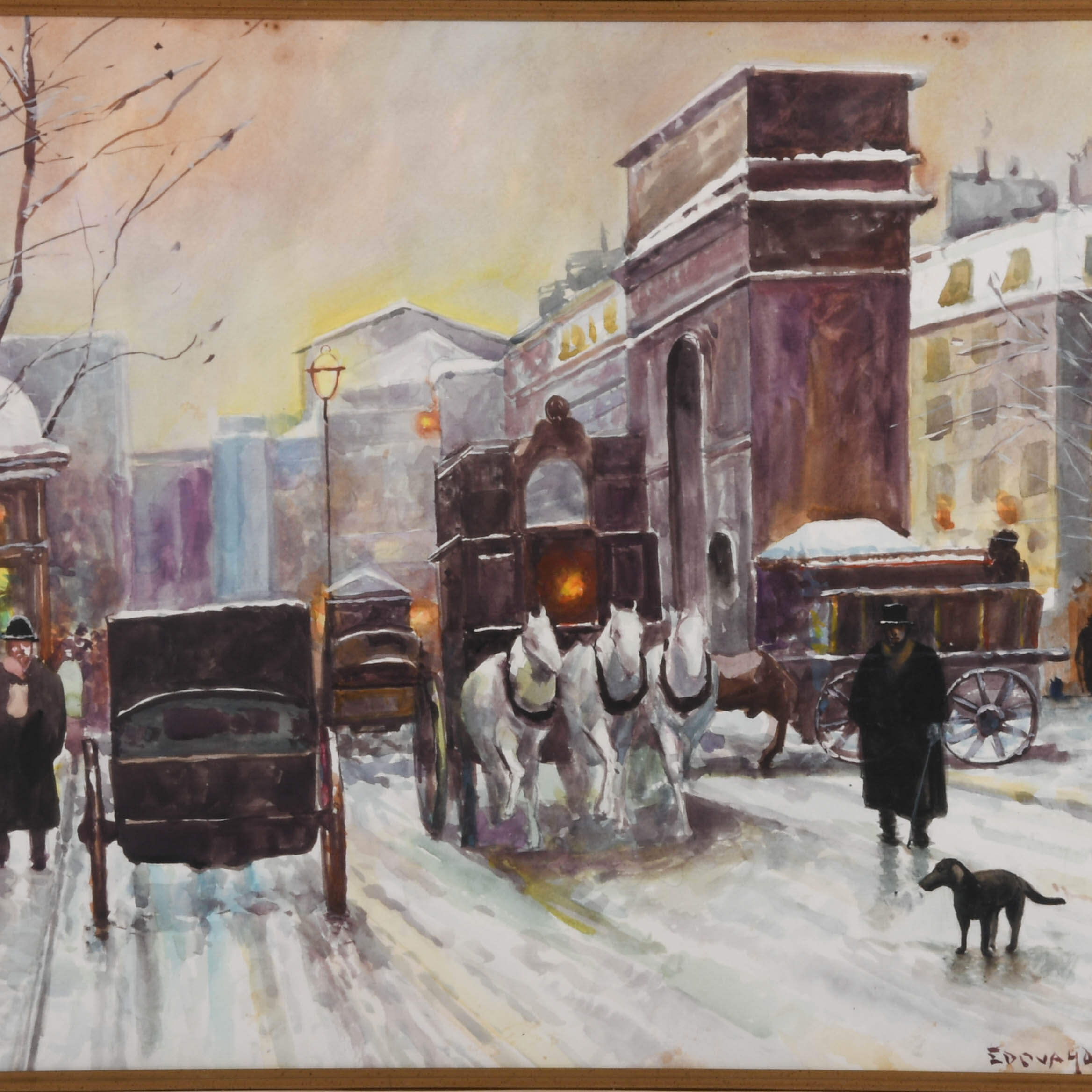 Framed Signed Snowy Square Print by Edouard Léon Cortès-2