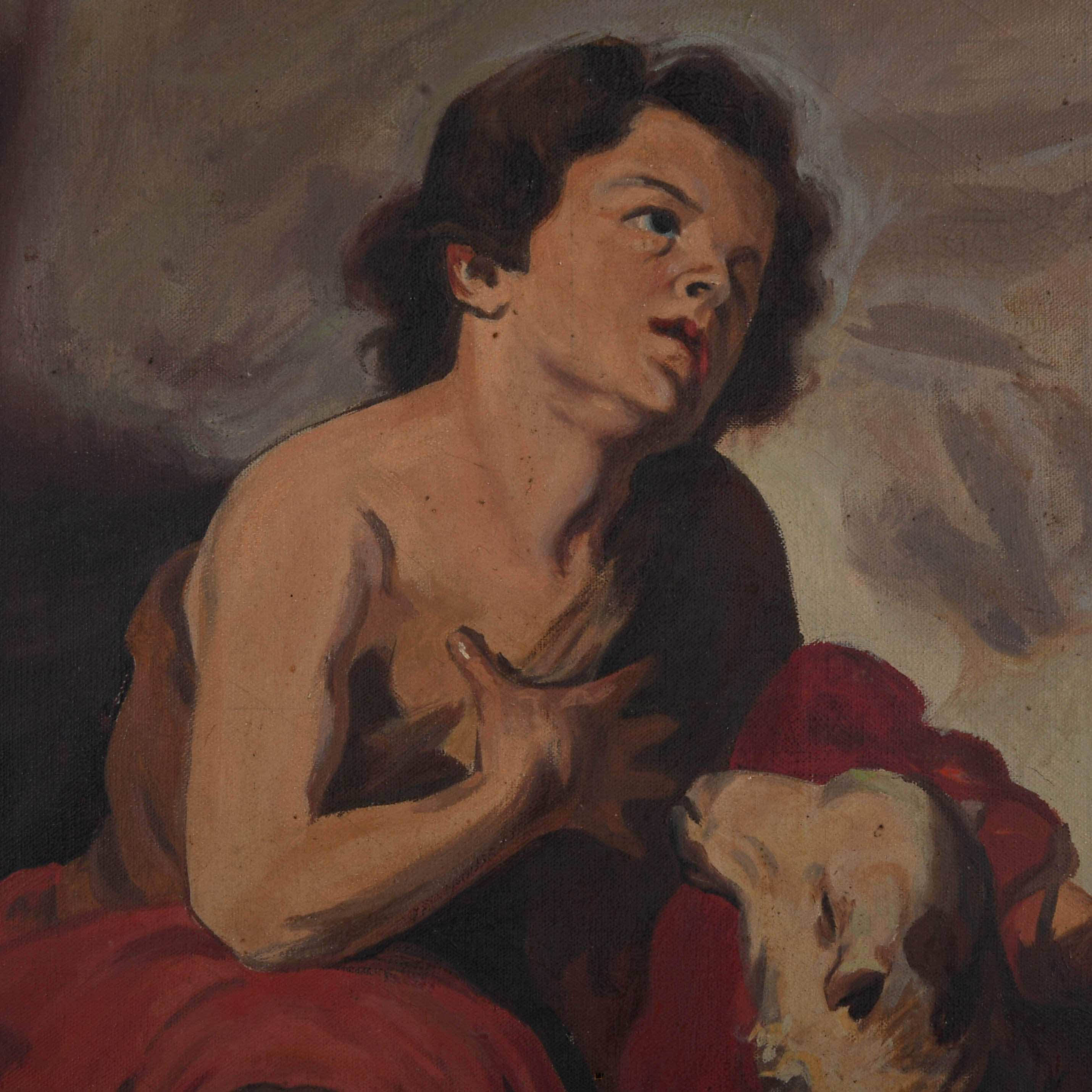 Signed St. John the Baptist as a Child After Murillo Oil on Canvas on board-3