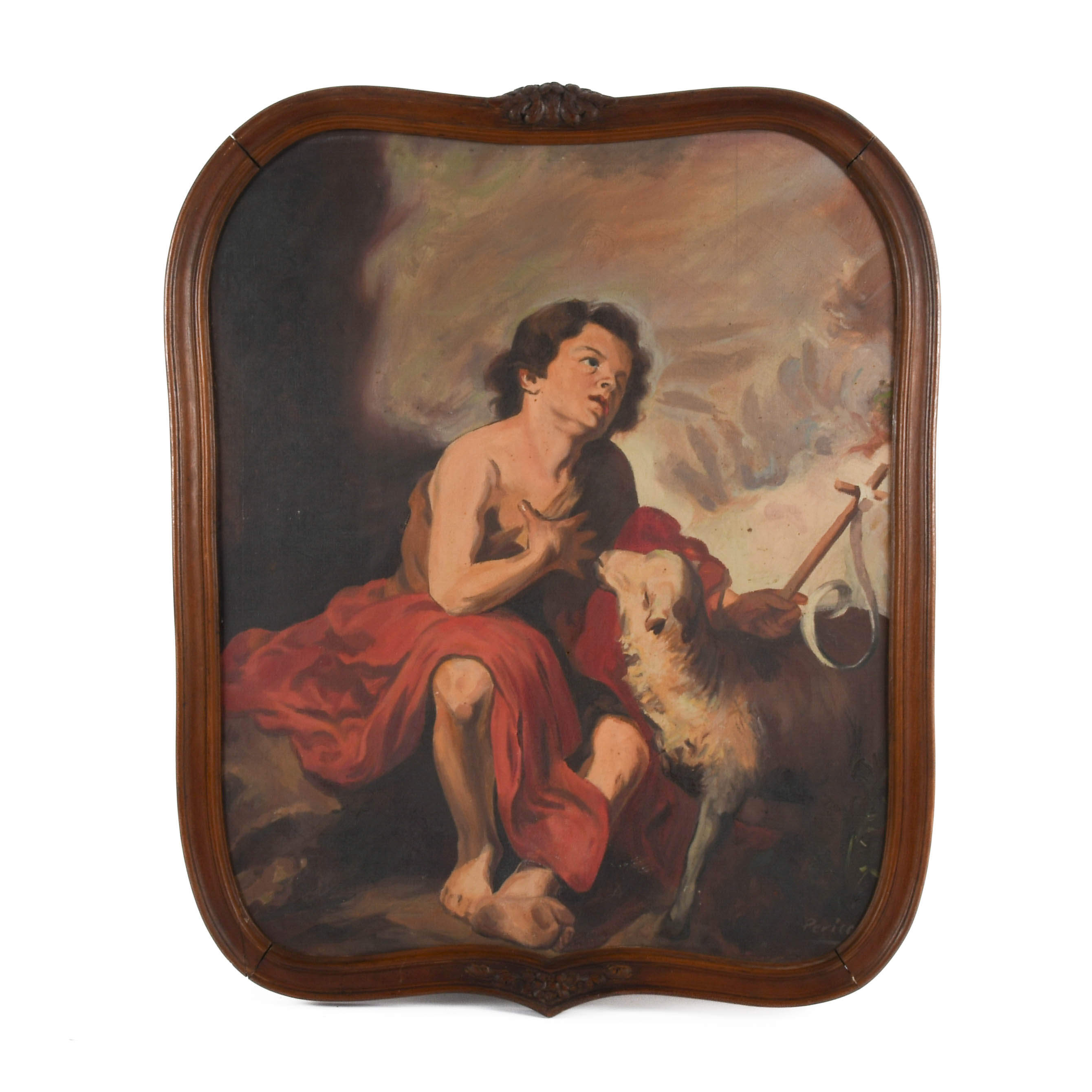 Signed St. John the Baptist as a Child After Murillo Oil on Canvas on board-1
