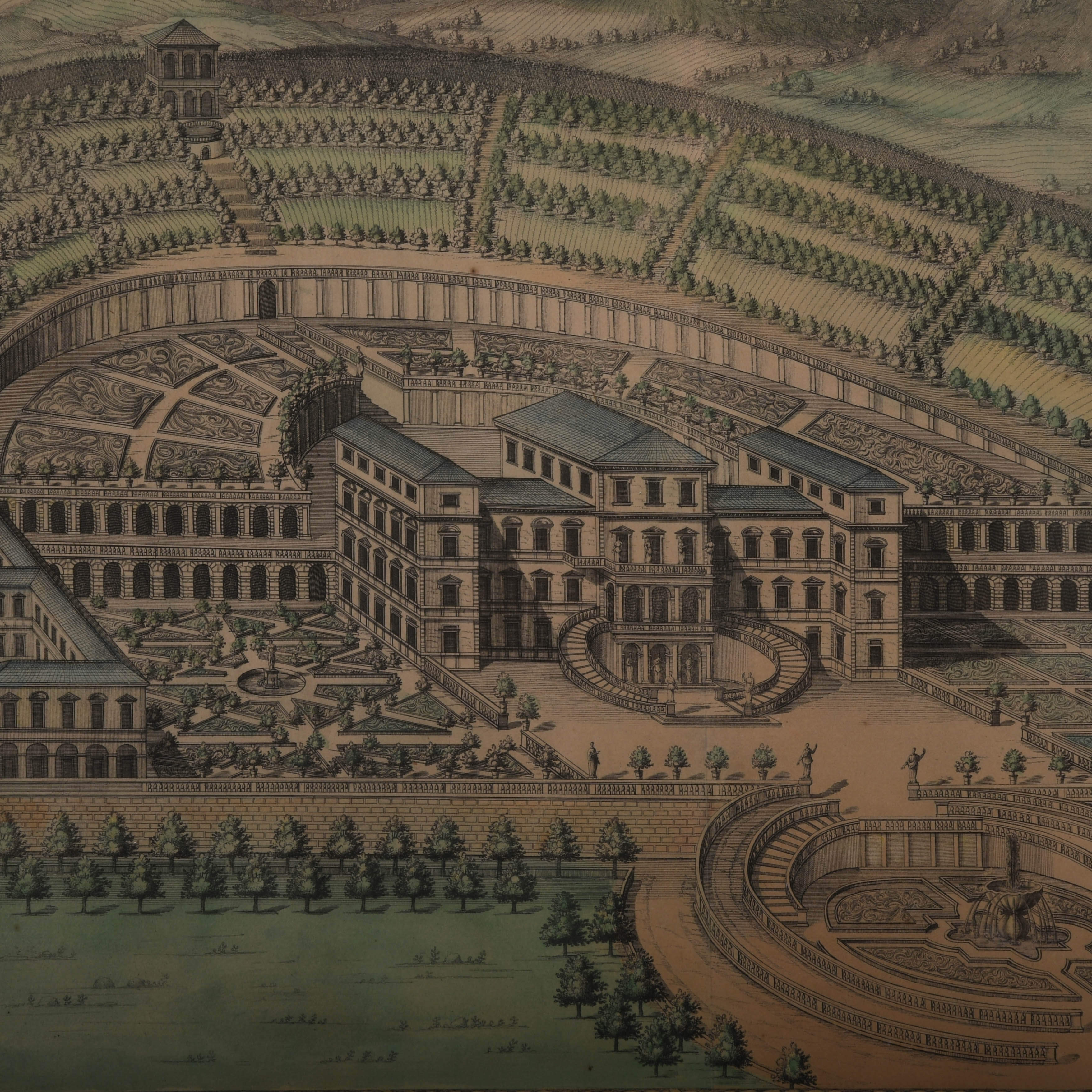 Framed Antique Engraving of Villa della Regina-3