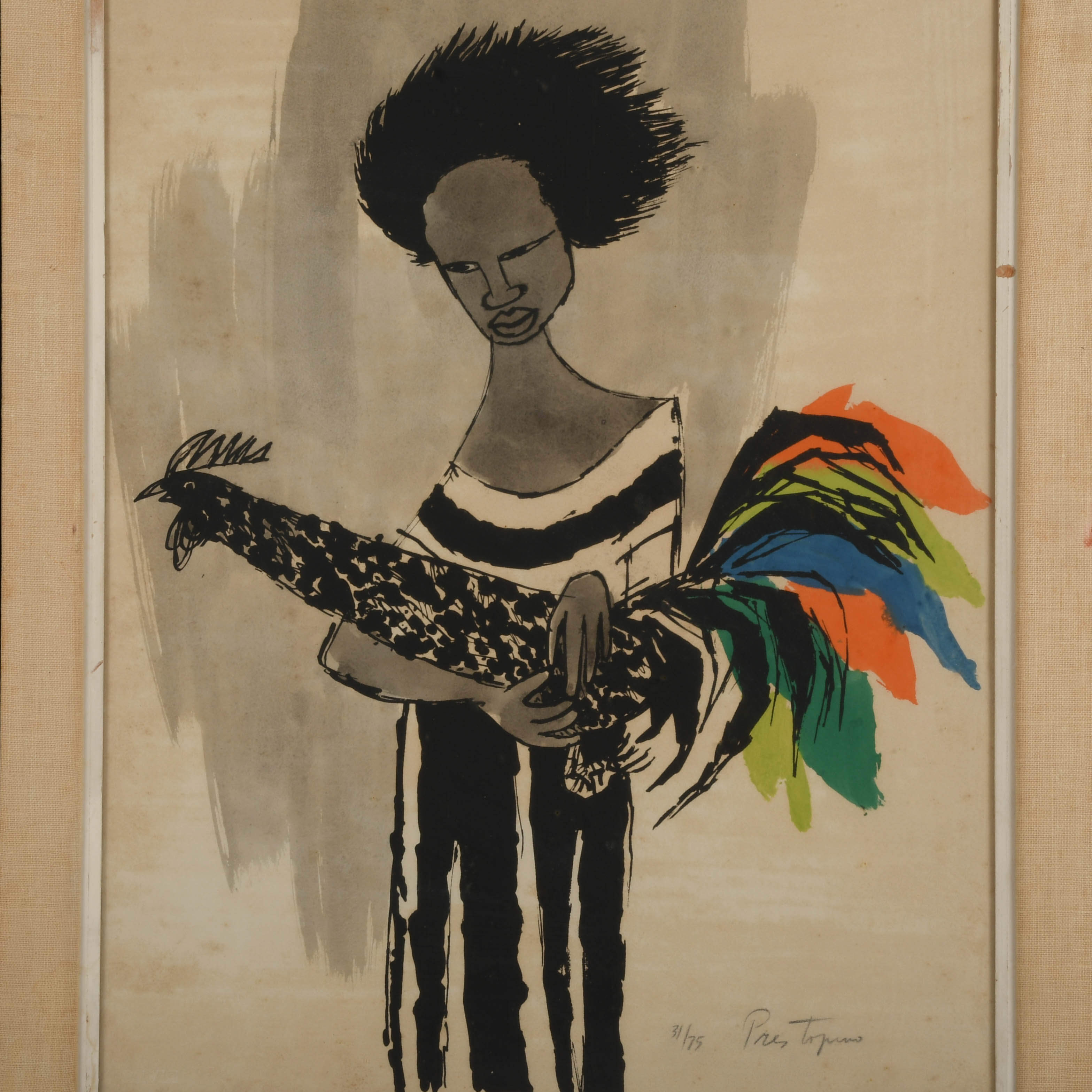 "Girl with Rooster" Limited-Edition Lithograph by Gregorio Prestopino-2