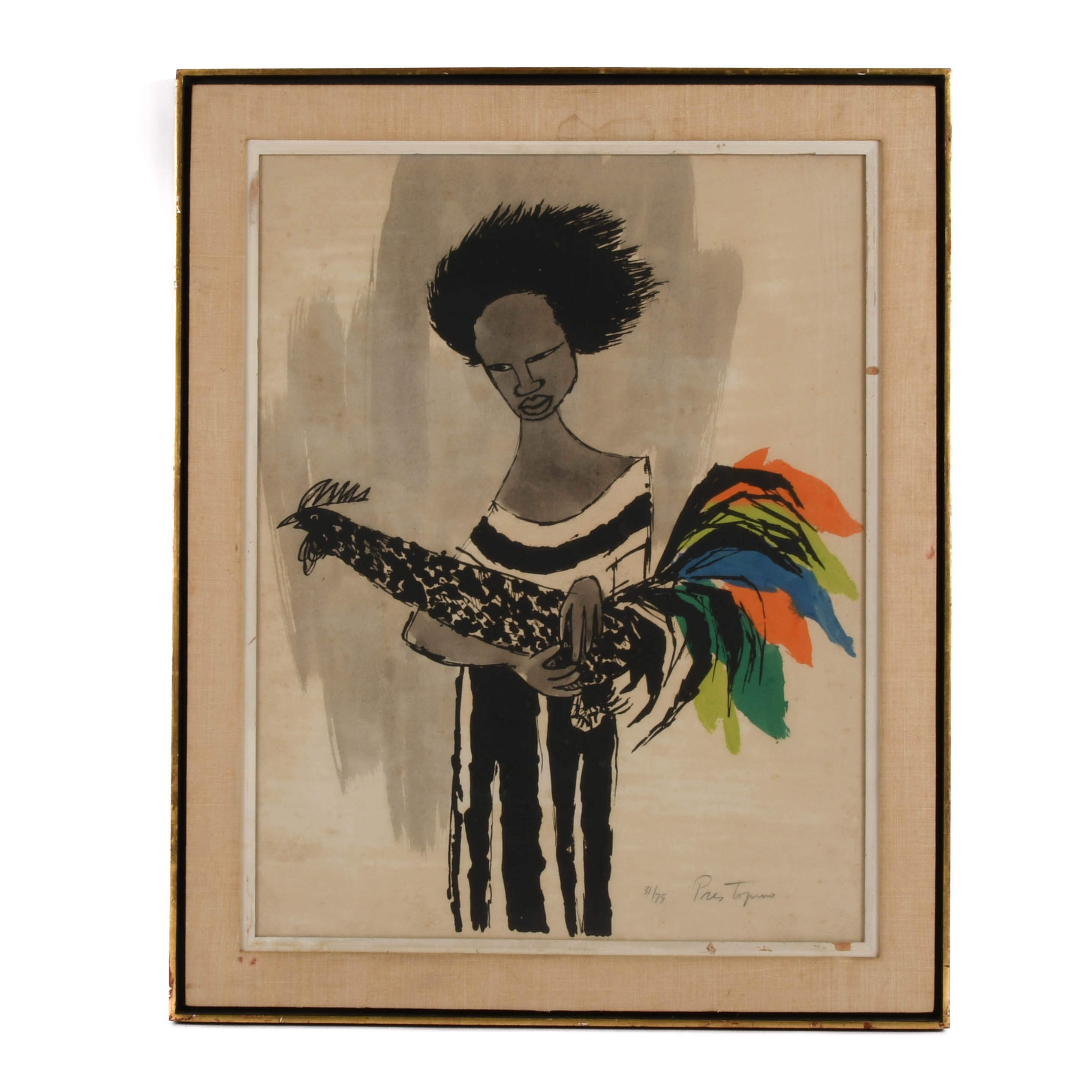 "Girl with Rooster" Limited-Edition Lithograph by Gregorio Prestopino-1