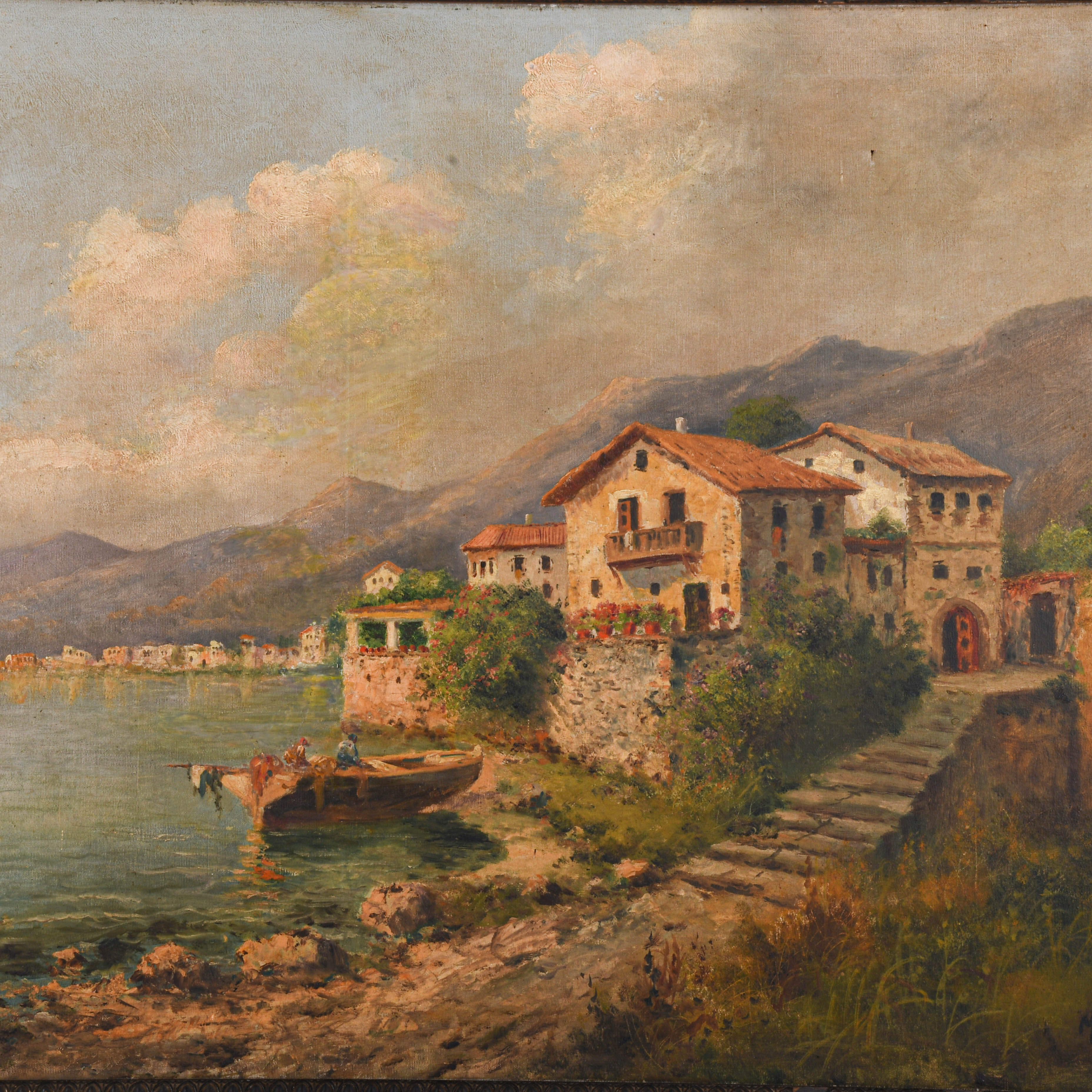 Framed Signed "Mediterranean Bay" Oil on Canvas-2