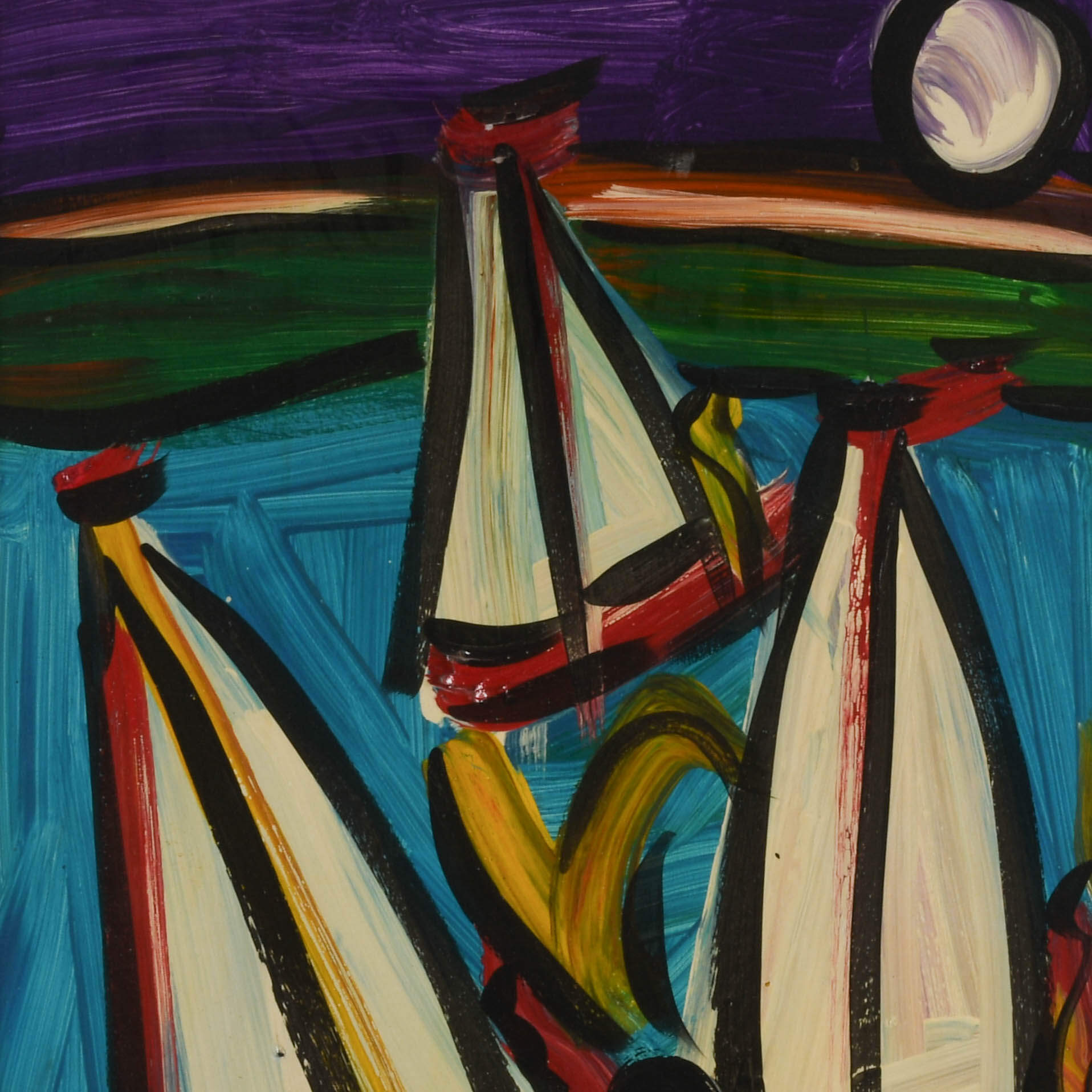 Framed Signed Peter Keil "Moonlit Regatta" Mixed Media Masonite-2
