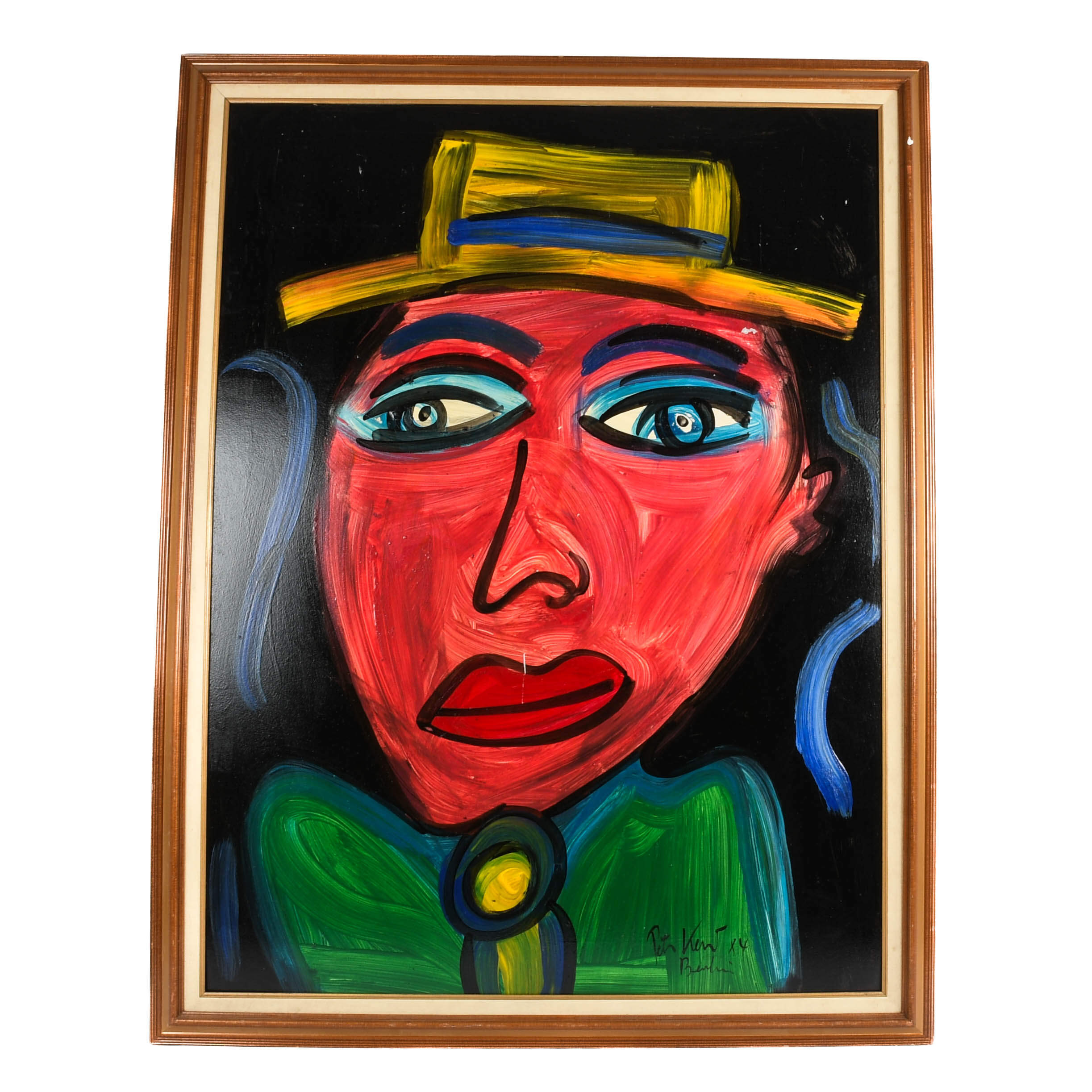 Framed Signed Peter Keil "My Friend Rainer Fetting" Mix Media on Masonite-1