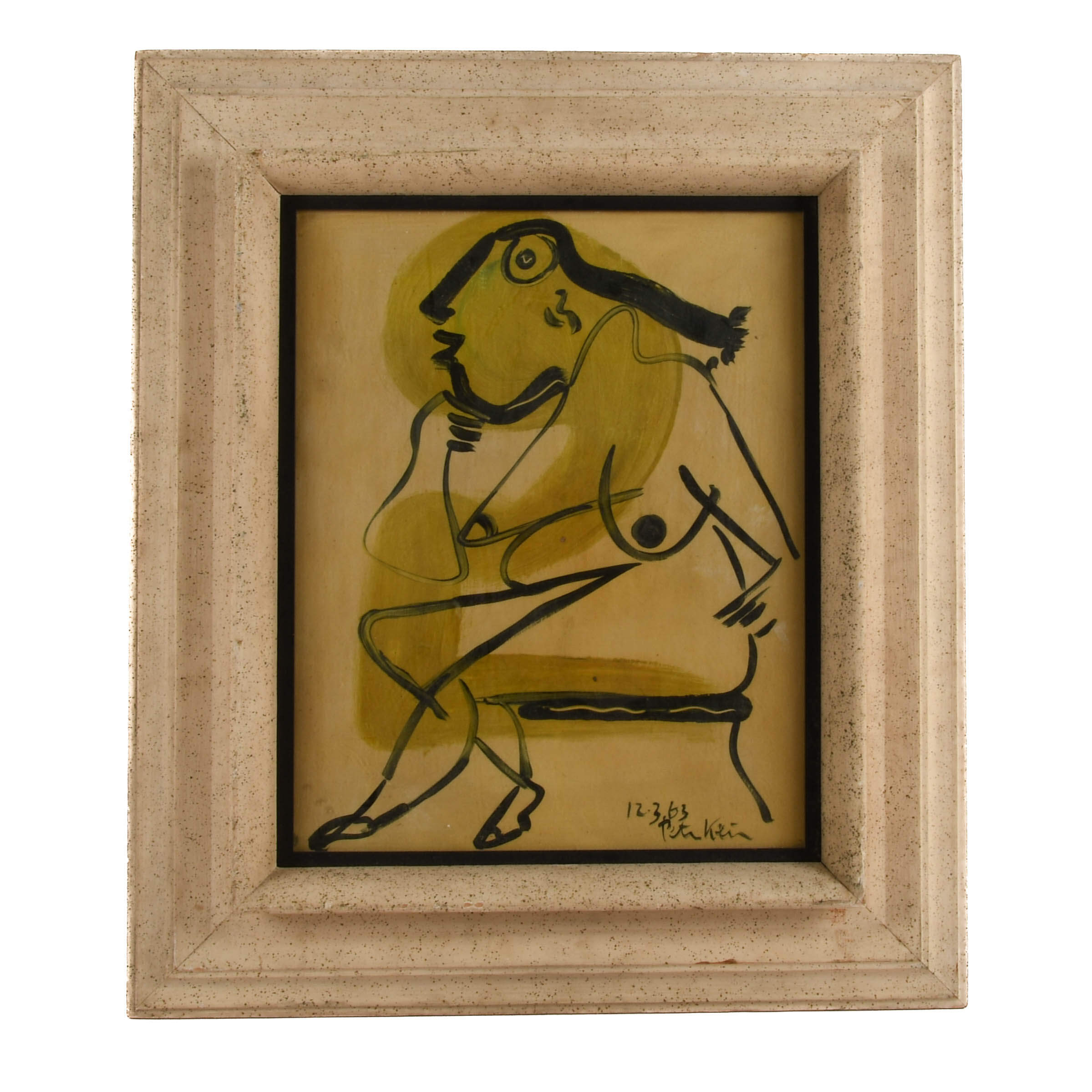 Framed Signed Peter Keil "Woman Sitting in a Chair 1963" Mix Media-1
