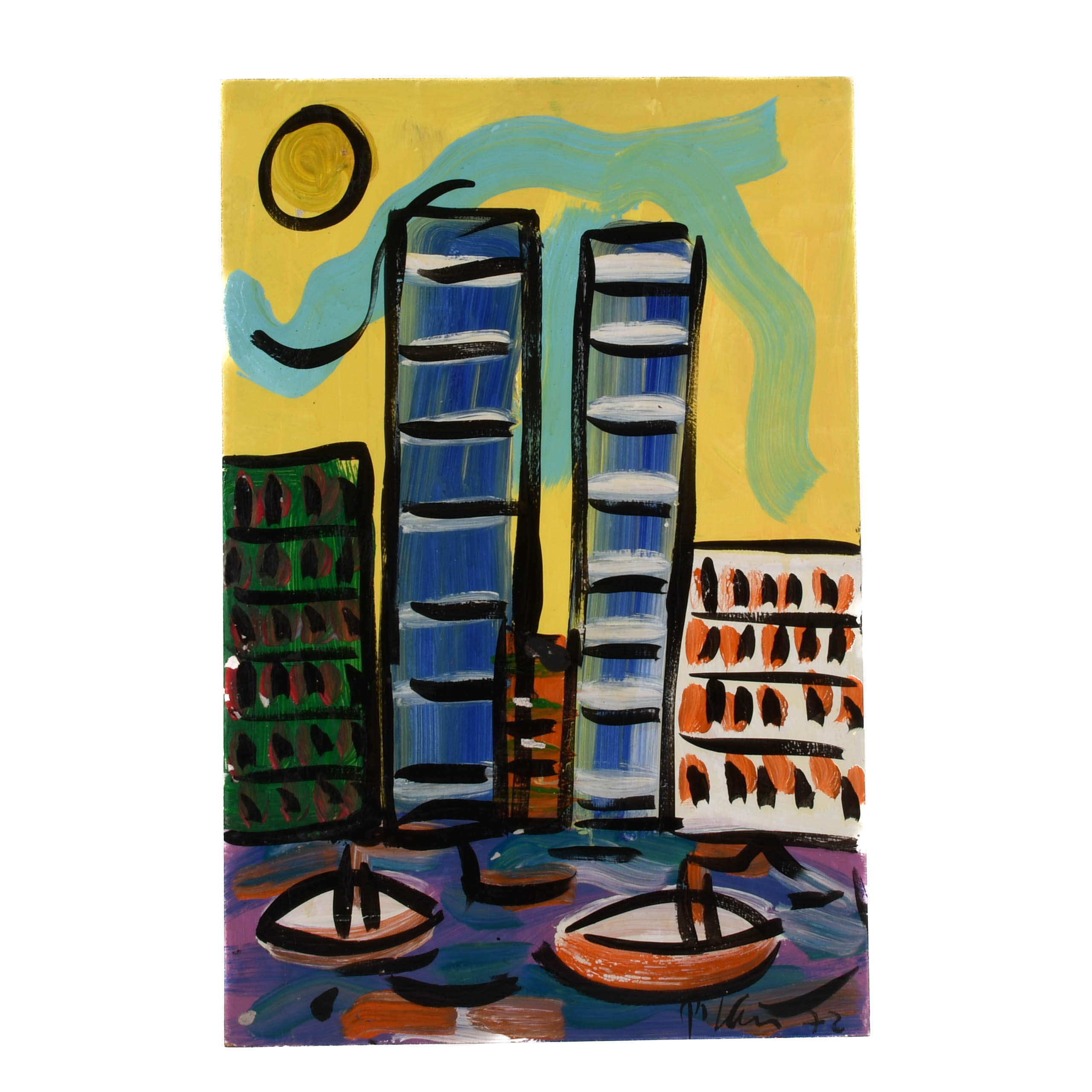 Signed Peter Keil "New-York" Mix Media on Masonite-1