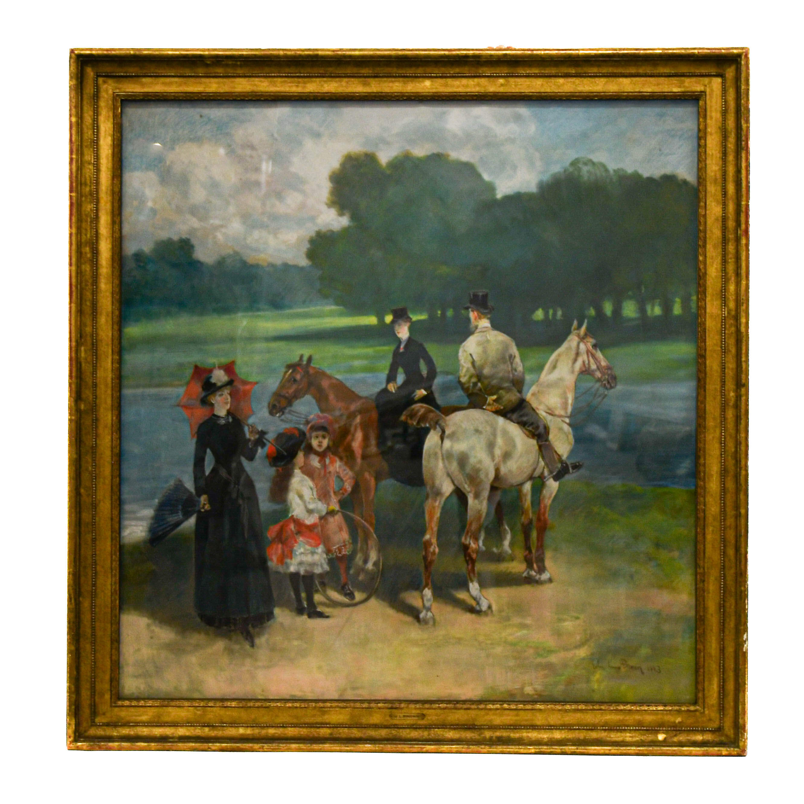 Framed Signed John Louis Brown "Autour du Lac" Pastel on Paper-1