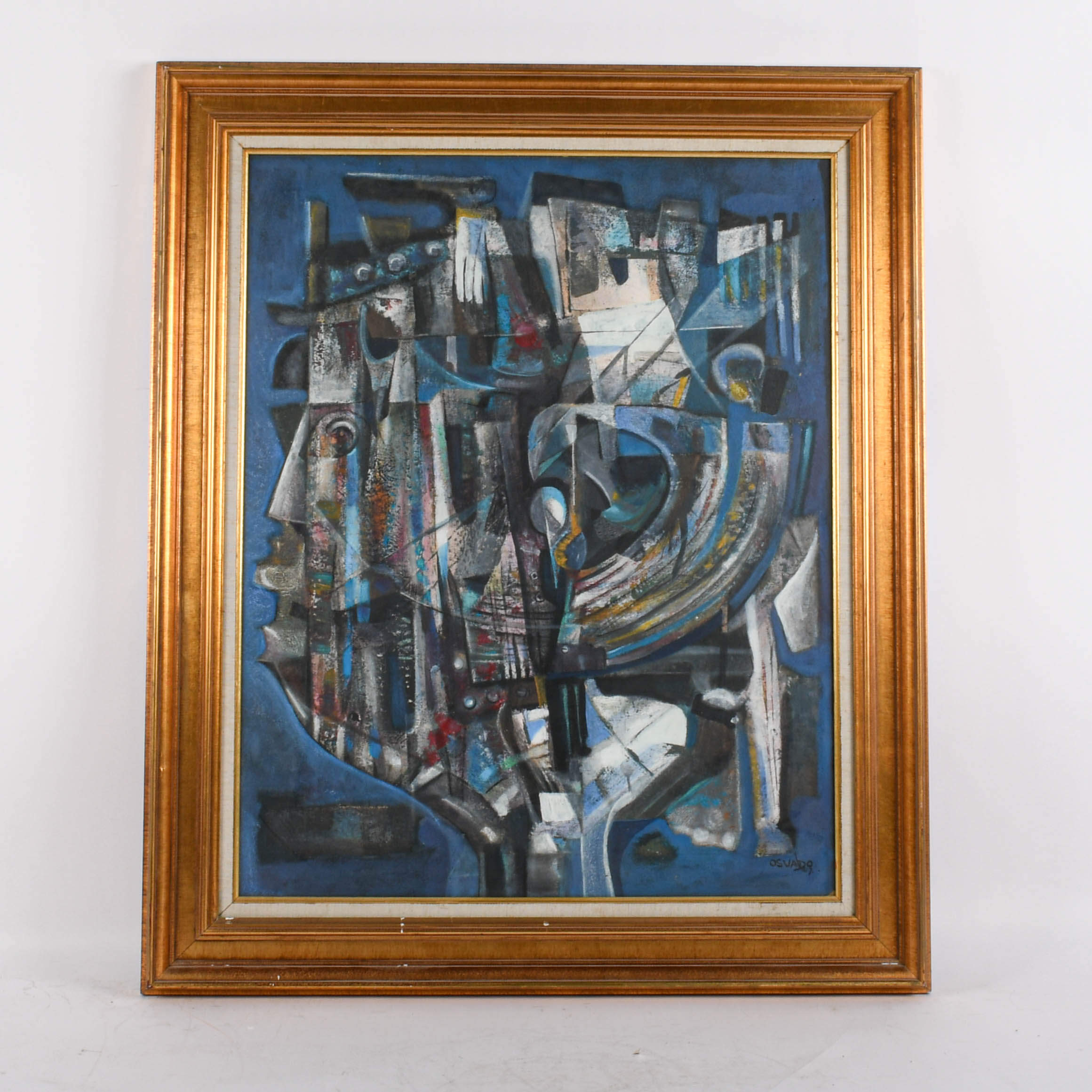 Framed Osvaldo Gutierrez "Untitled Face" Mixed Media on Canvas-1