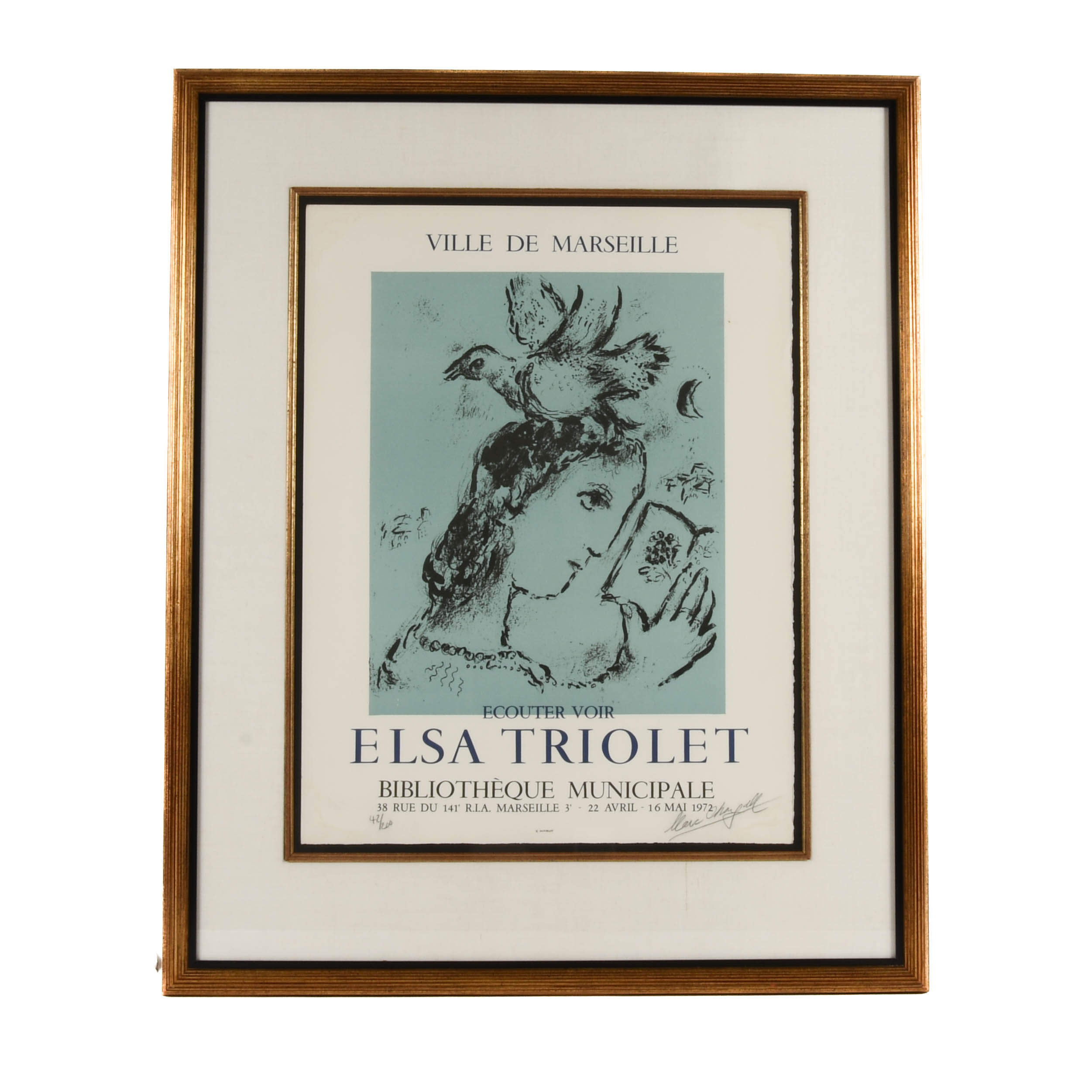 Framed Signed "Hommage à Elsa Triolet" Lithograph by Marc Chagall-1