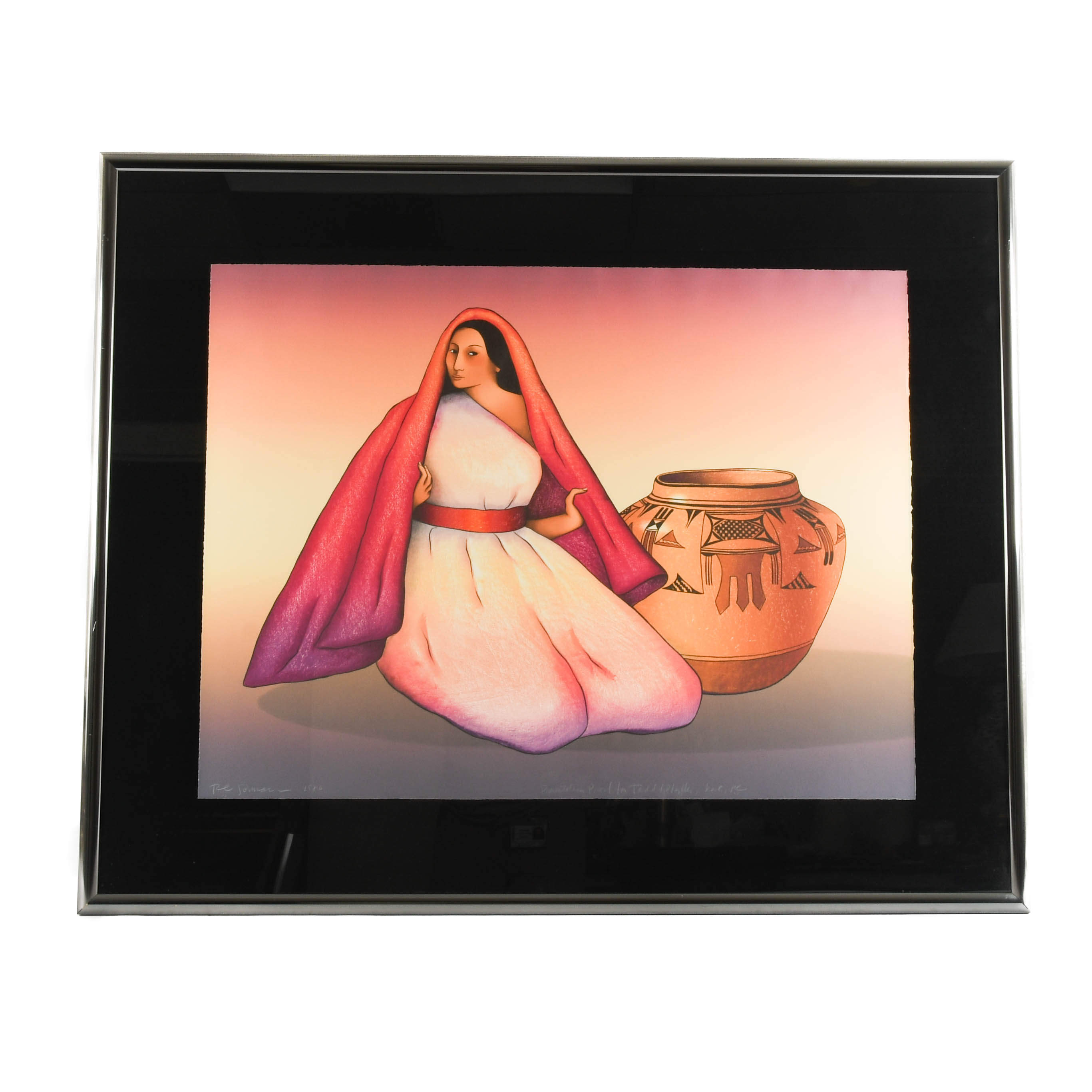 Framed Signed R.C Gorman Lithograph "Harvest Jar"-1
