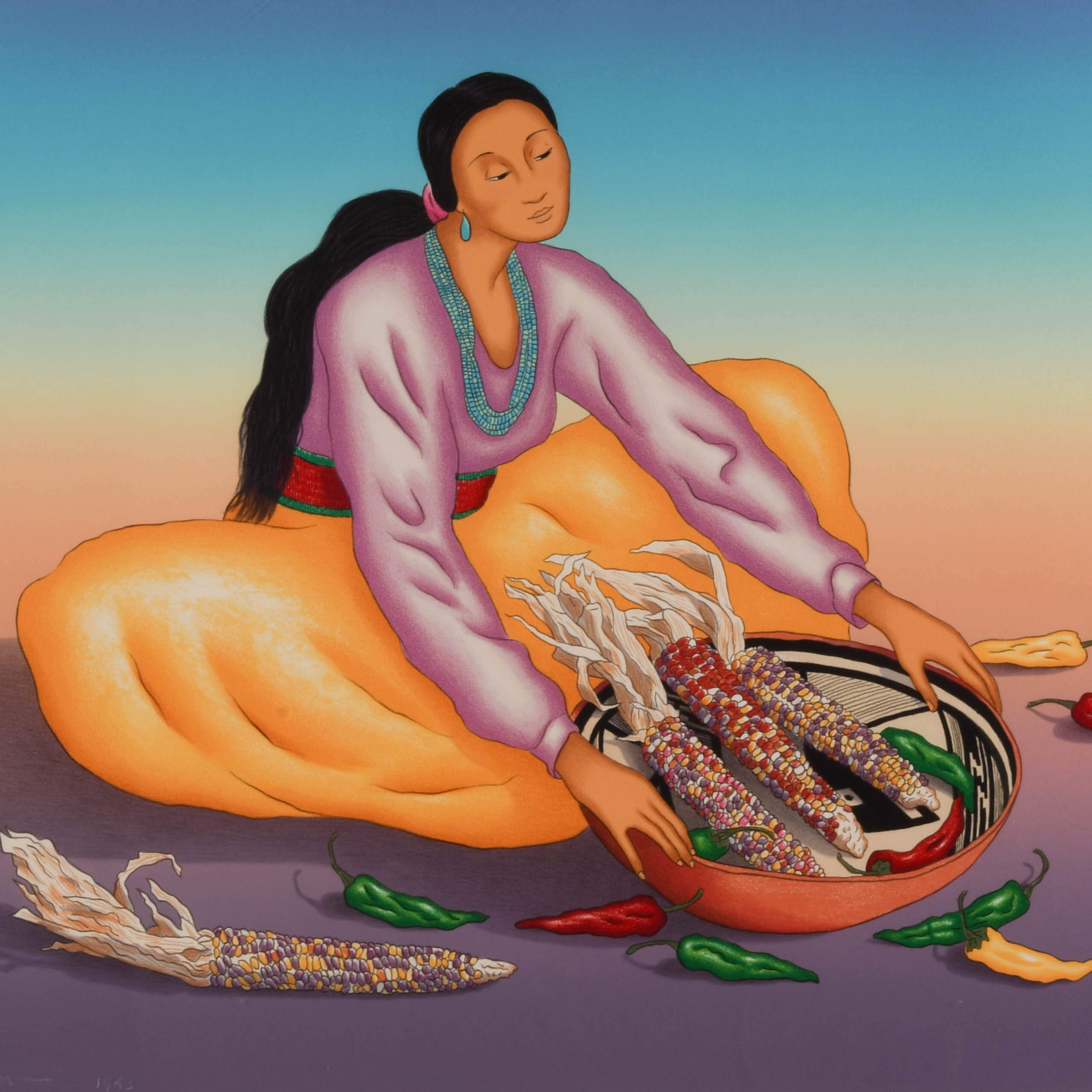 Framed Signed R.C Gorman Limited-Edition 60/150 Lithograph "Maize Azul"-3