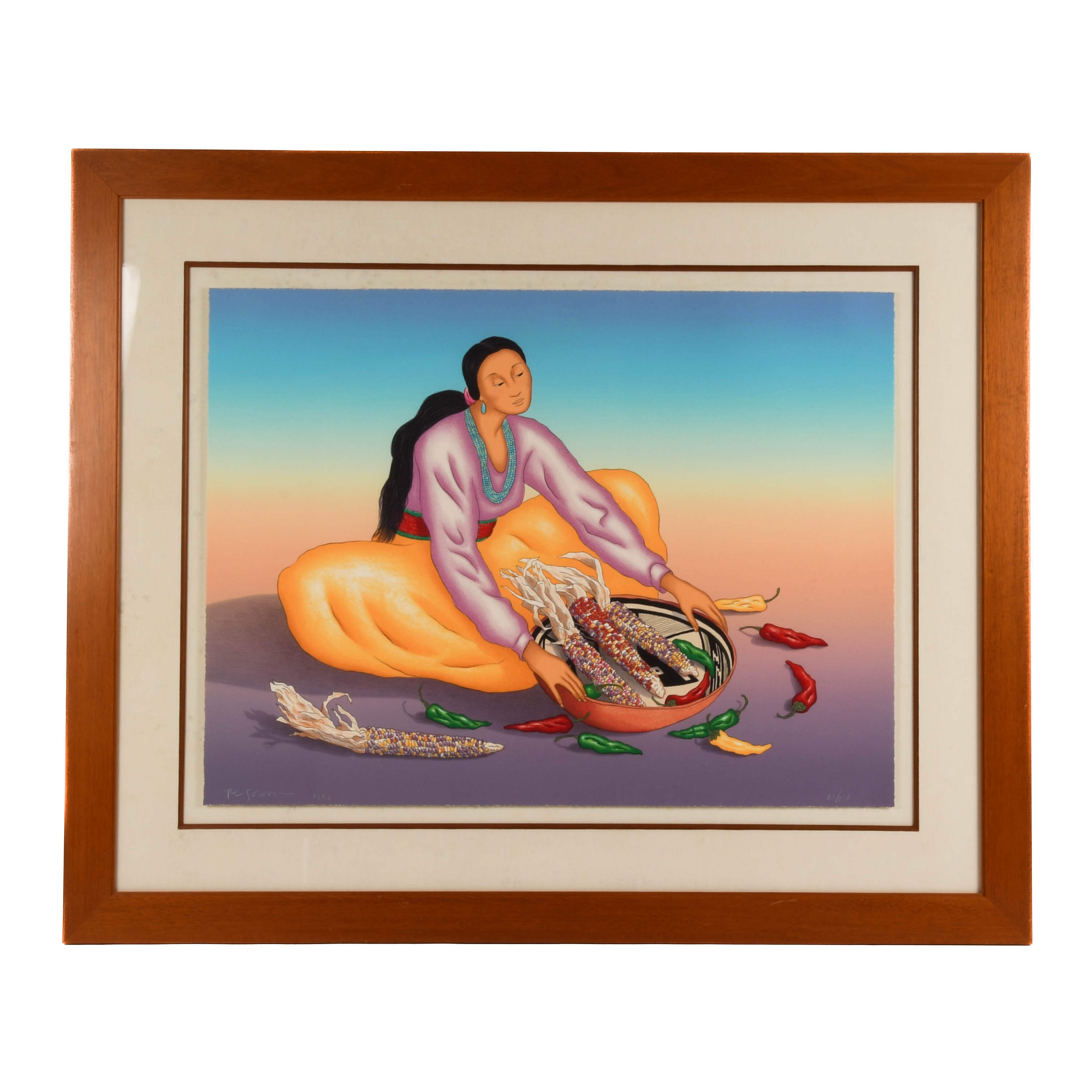 Framed Signed R.C Gorman Limited-Edition 60/150 Lithograph "Maize Azul"-1