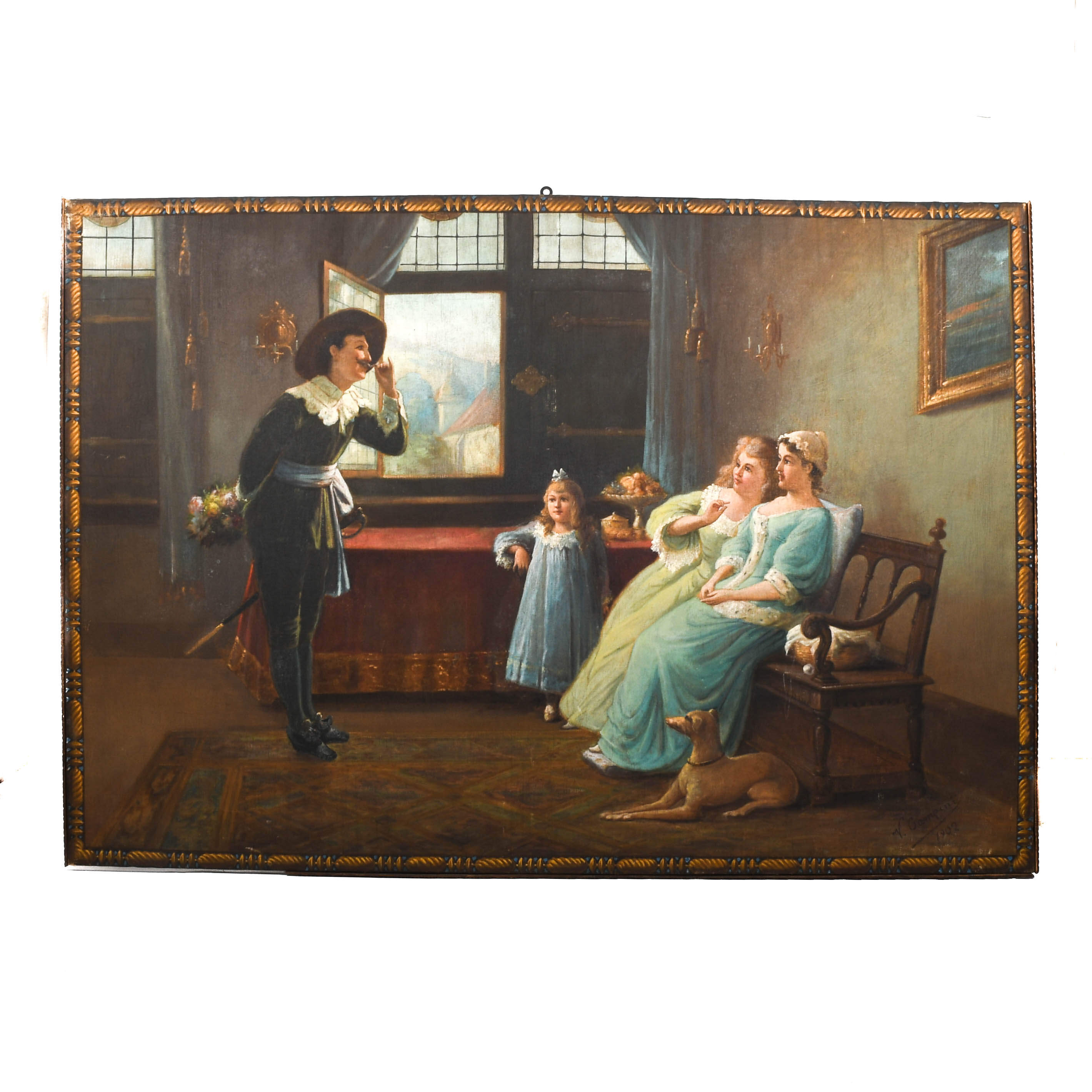 Large Partially Framed Signed V. Campini Painting-1