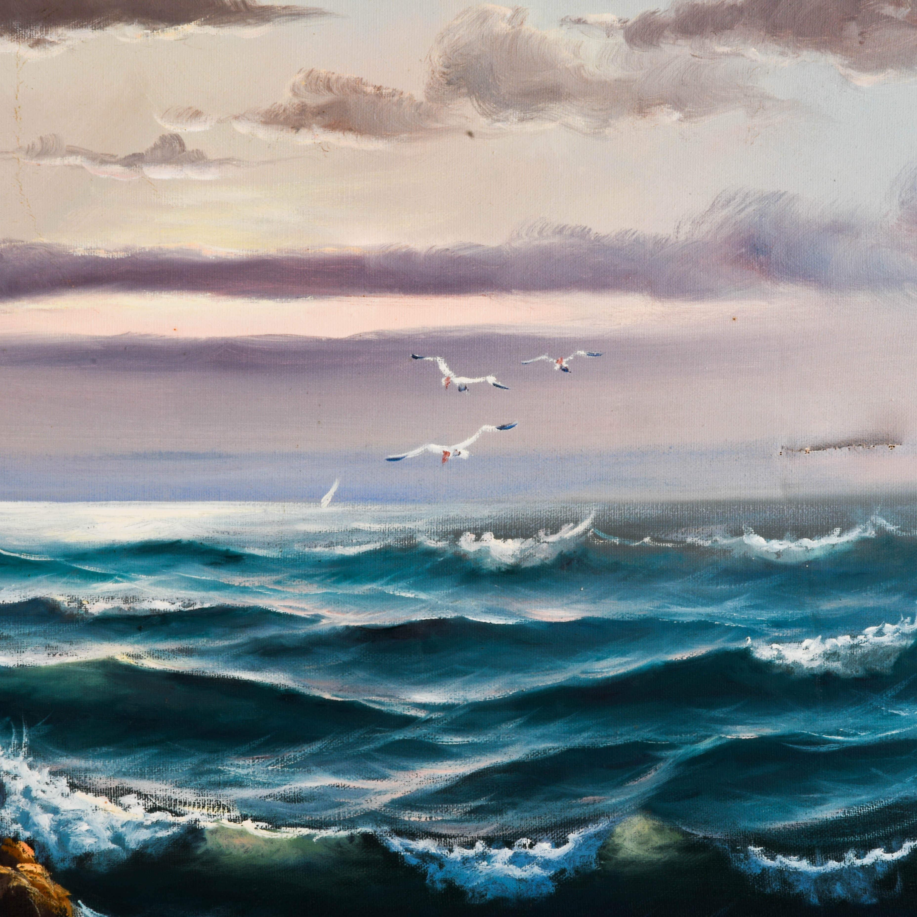 Framed Signed Rocky Coastline Oil on Canvas-3