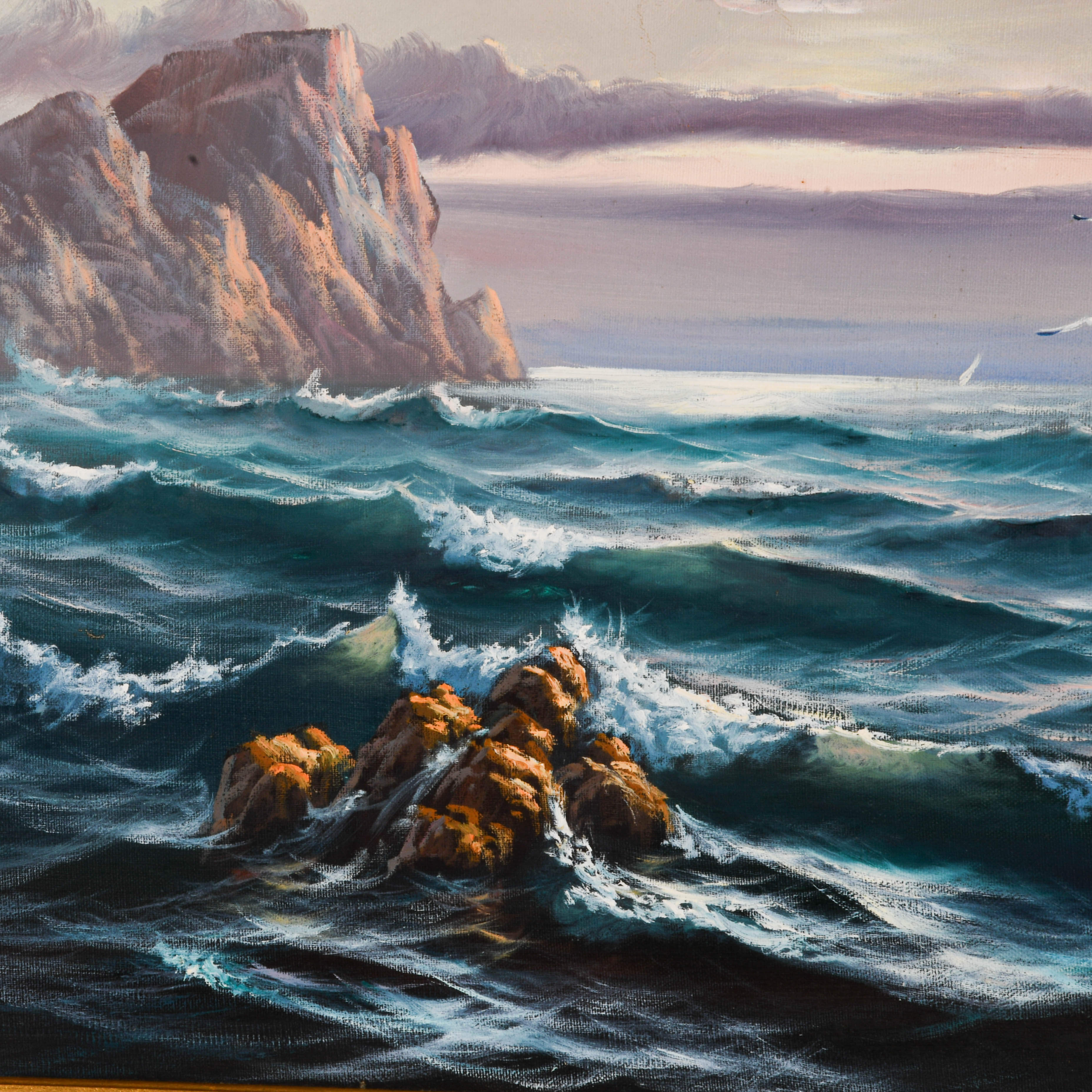 Framed Signed Rocky Coastline Oil on Canvas-2