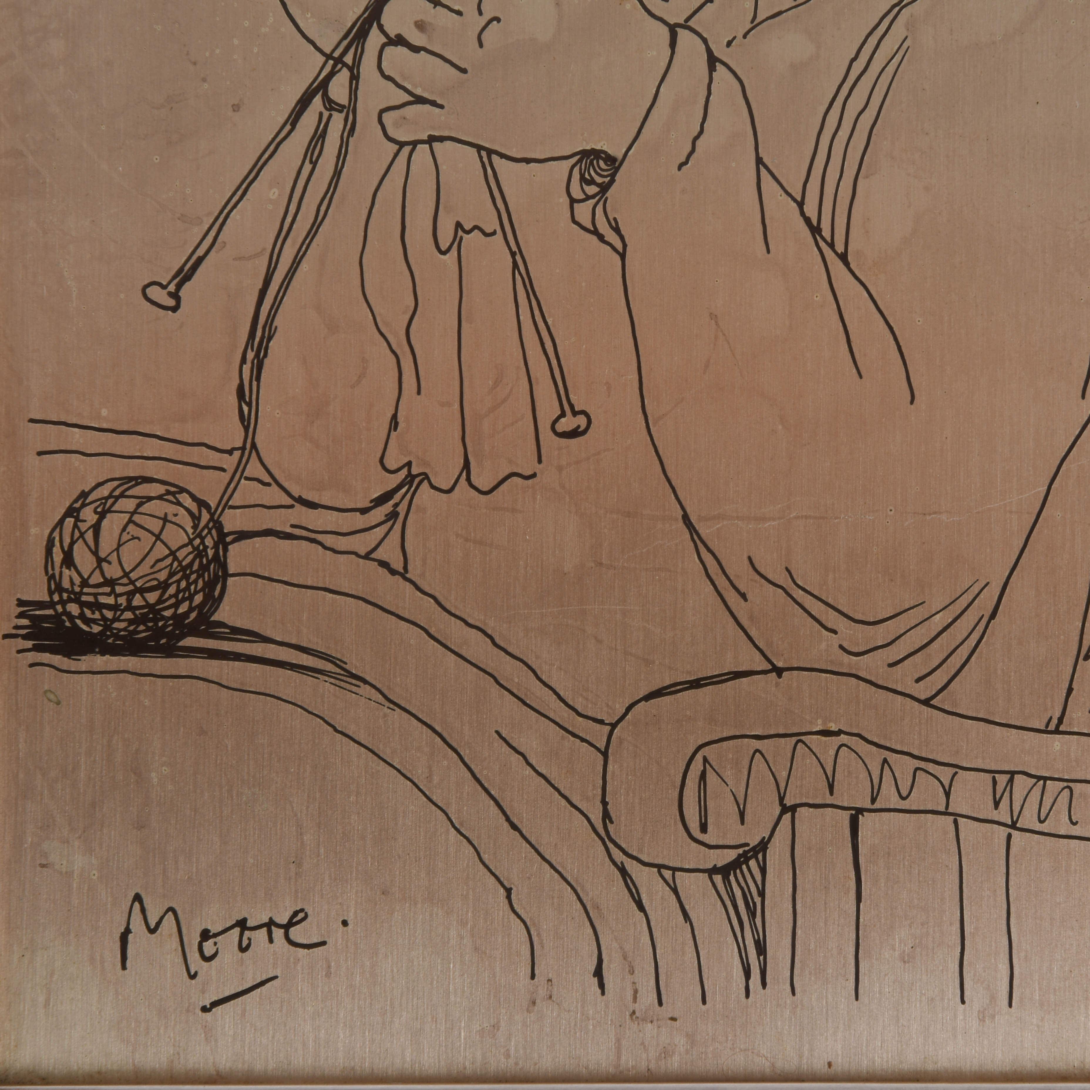 Sterling Silver Henry Moore Portrait Limited-Edition 427/1000 Etching-3