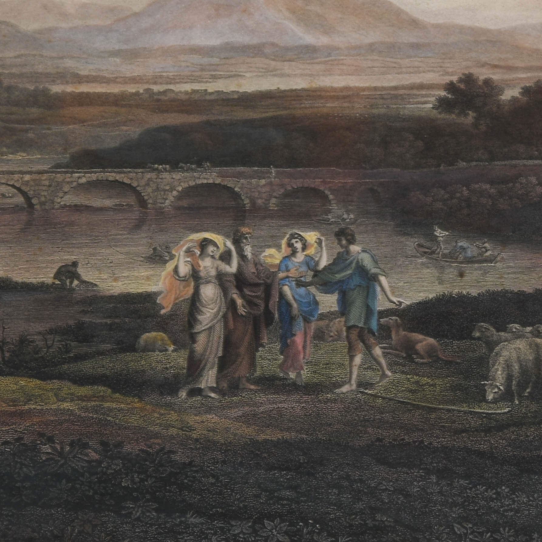 Framed Antique Engraving of Jacob and Laban-4