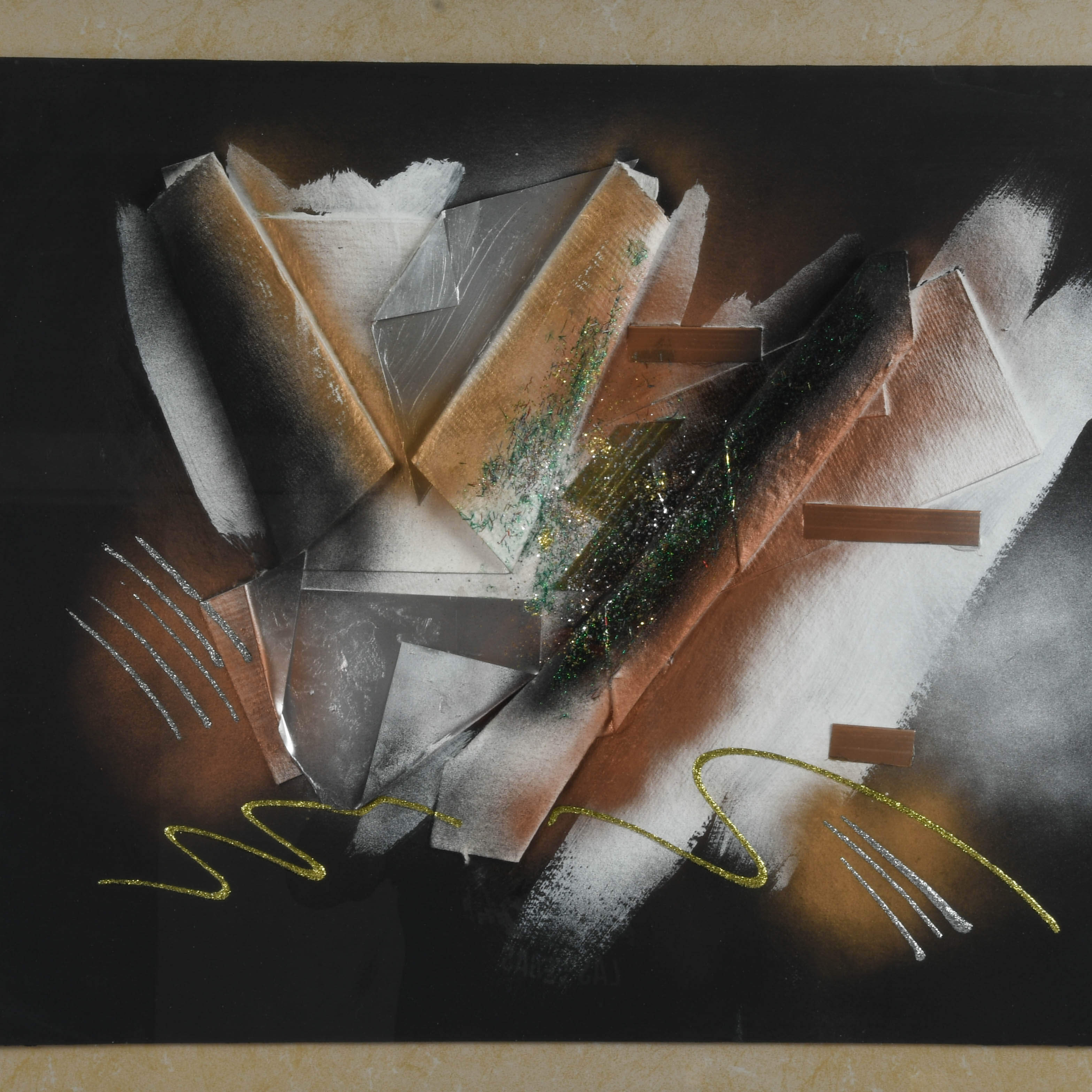 Framed Signed 3D Abstract-Style Mixed Media Painting-2