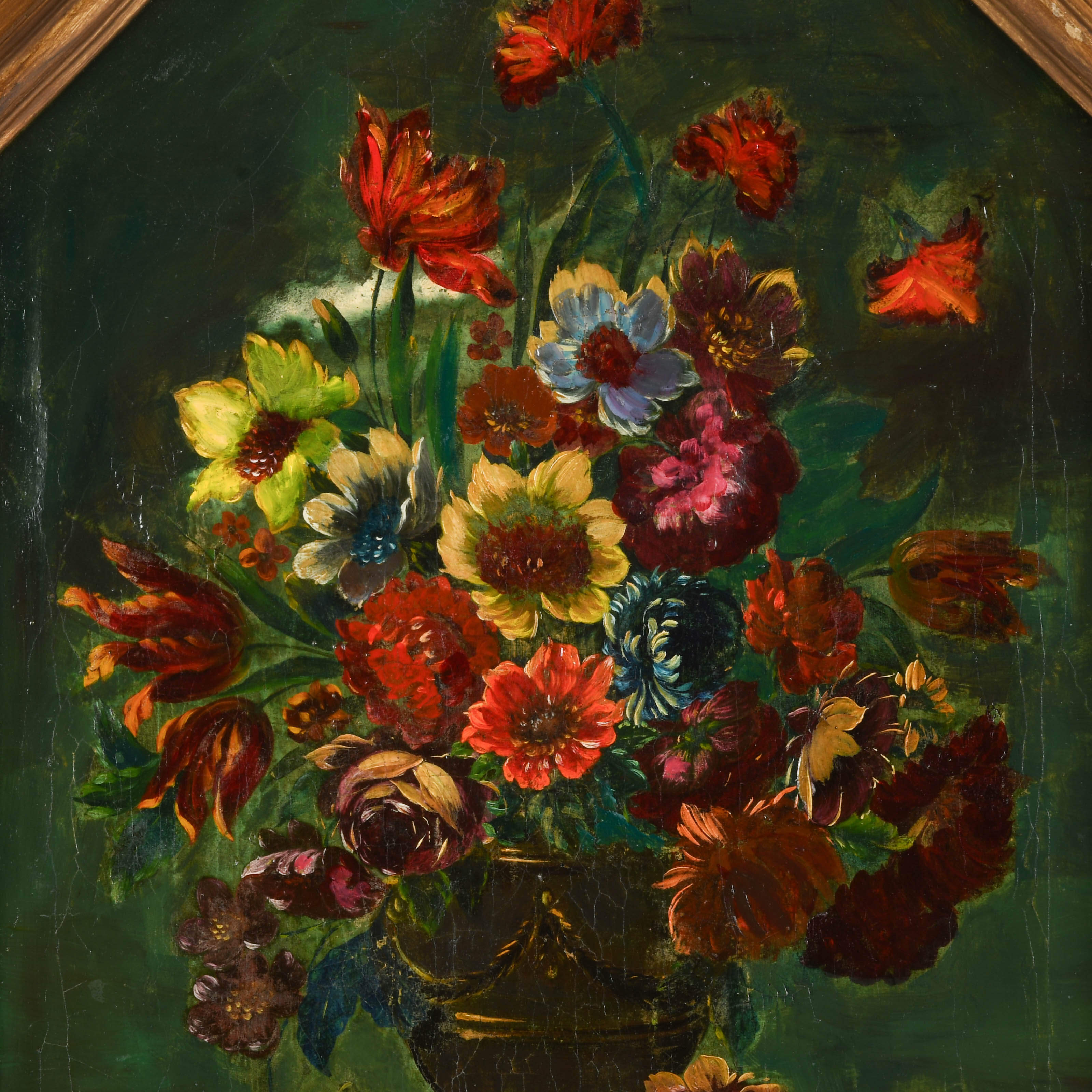 Framed Antique Floral Arrangement Oil on Canvas-4