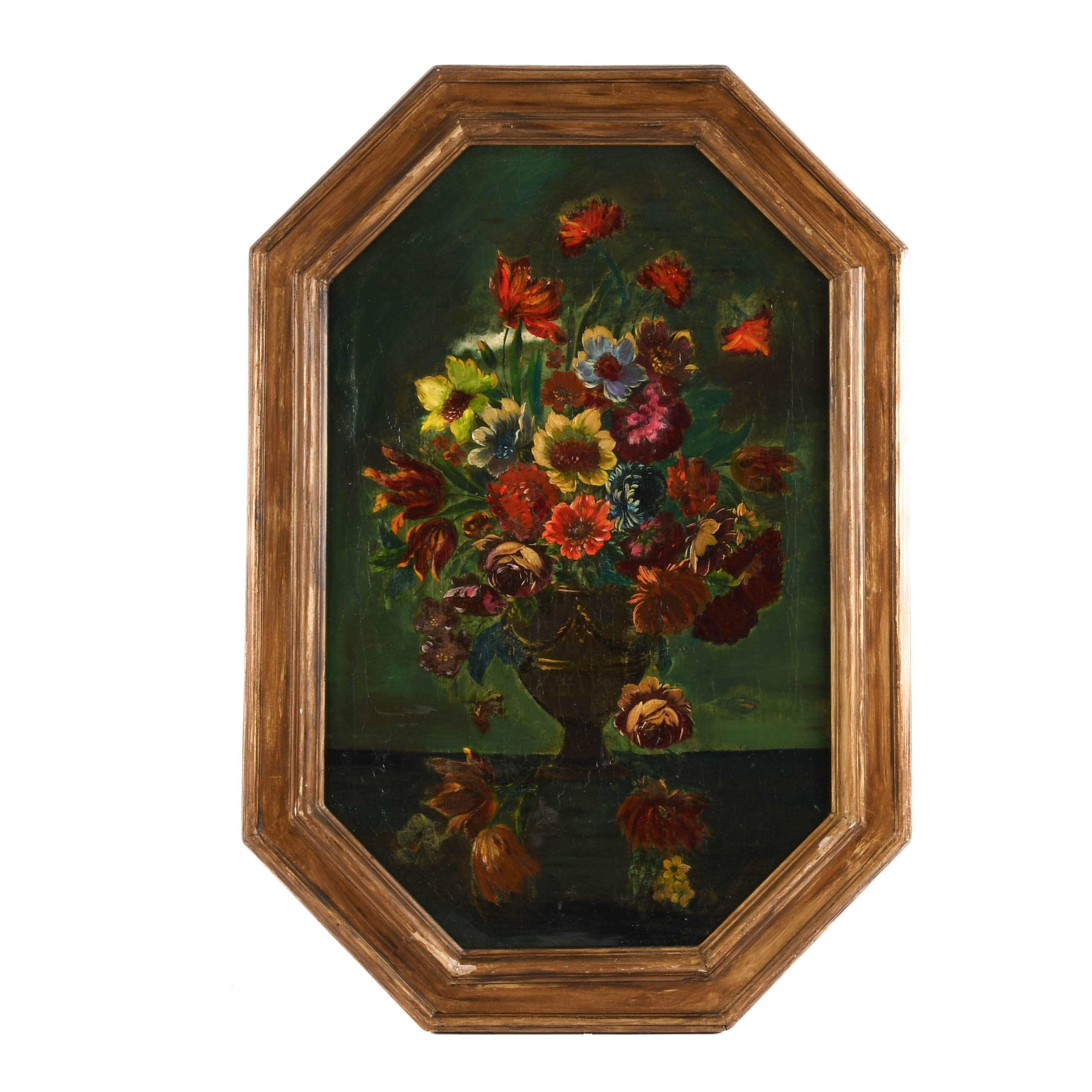 Framed Antique Floral Arrangement Oil on Canvas-1