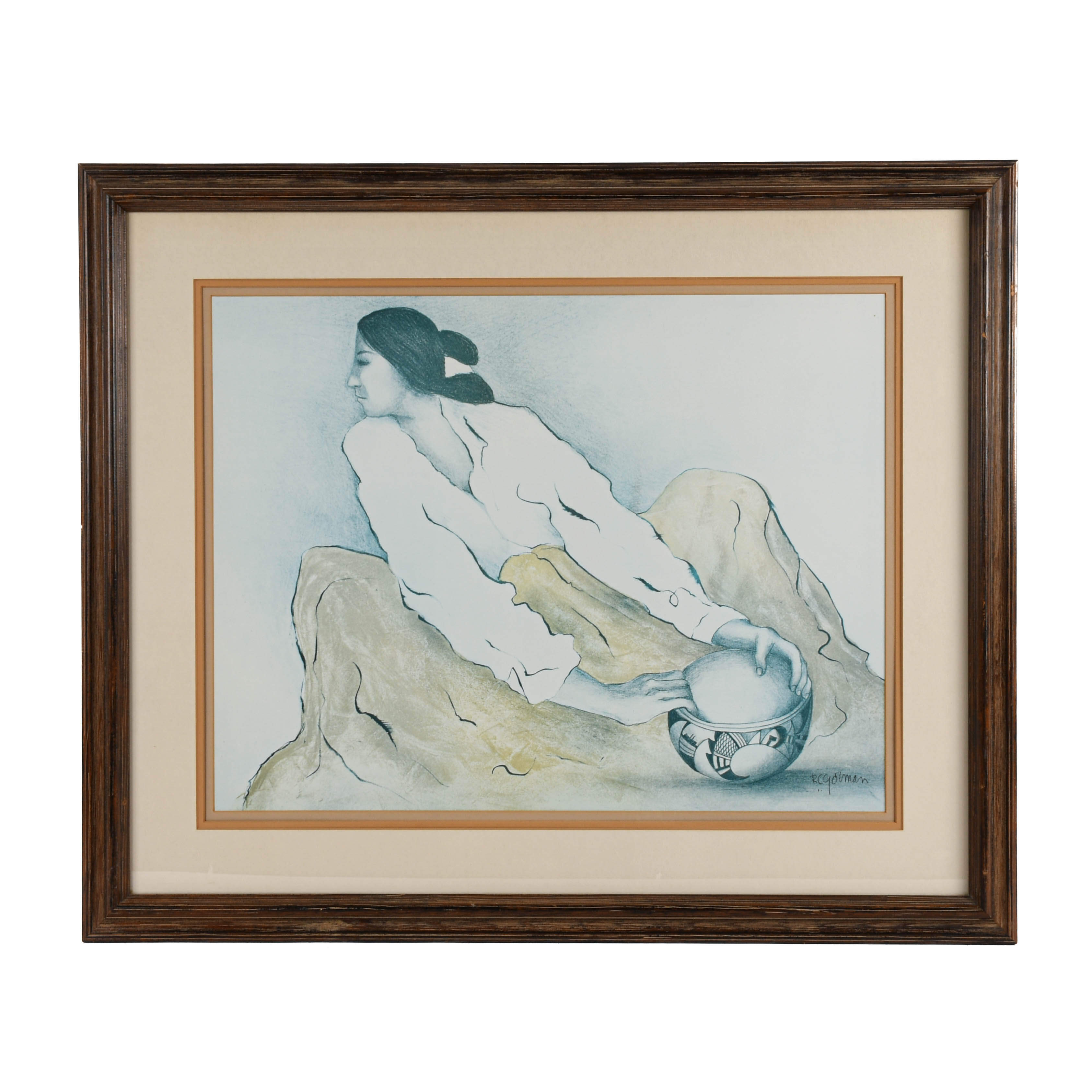 Framed R.C. Gorman "Hands of History" Print-1