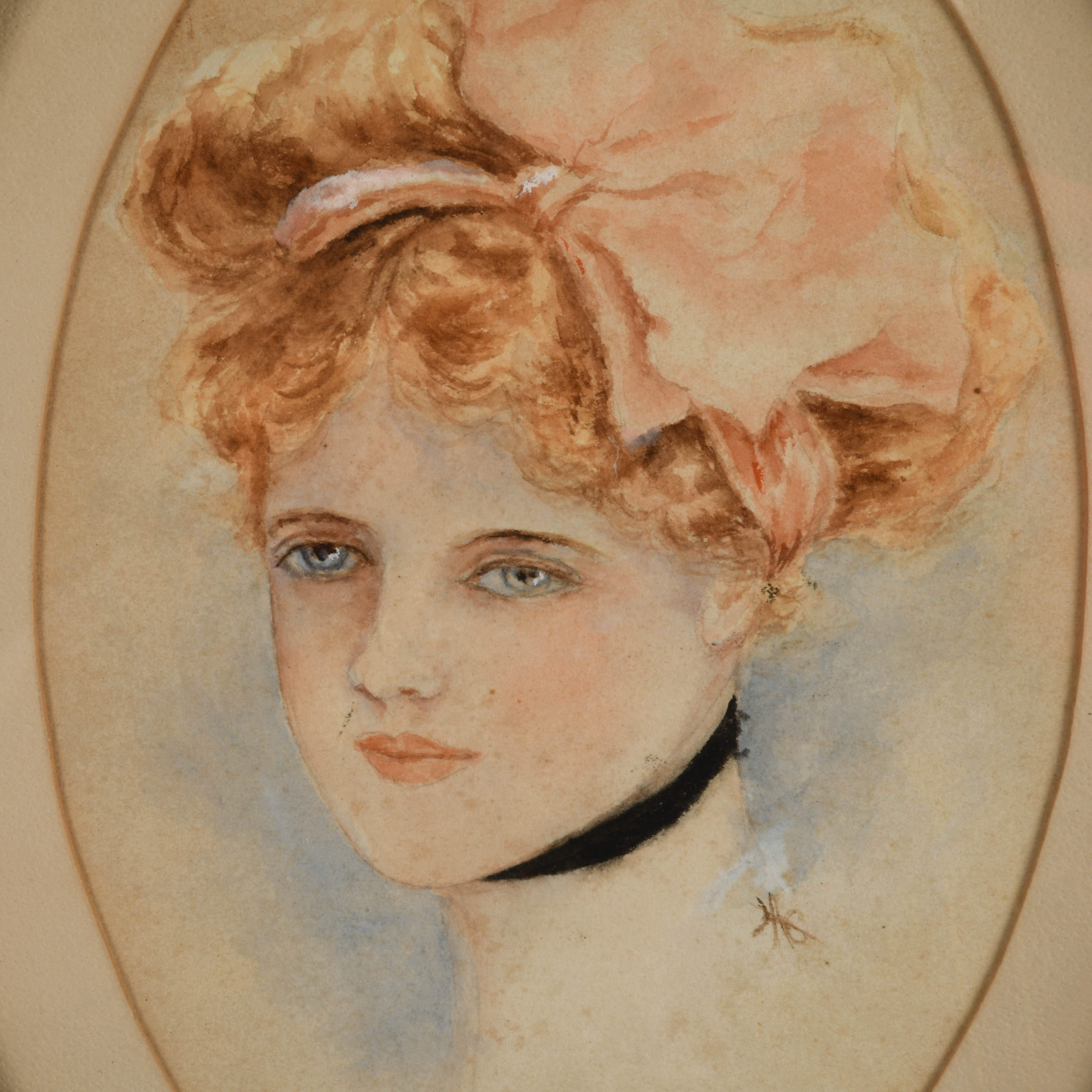 Oval Framed Watercolor Portrait-3