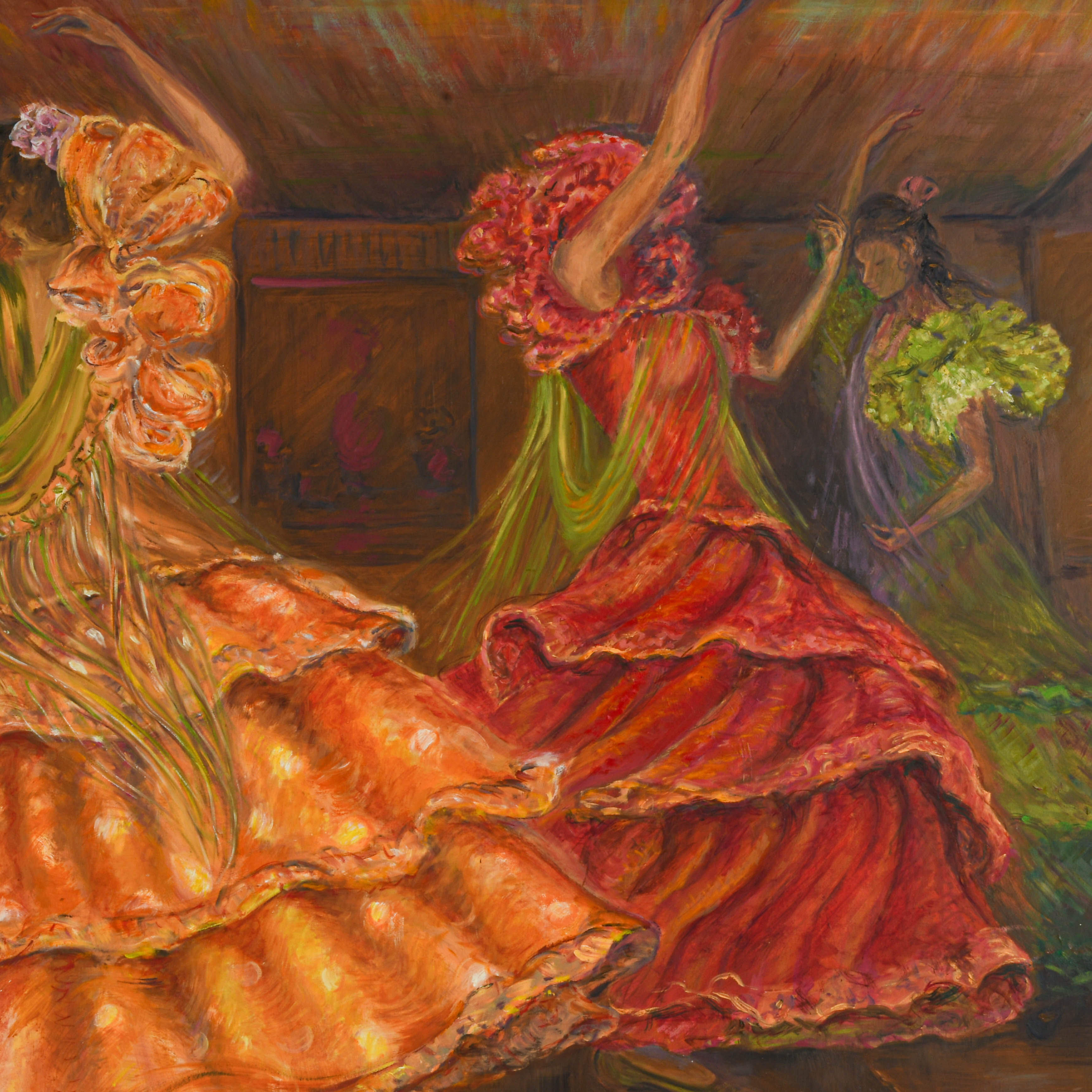 Framed Signed "Flamenco Dancers" Painting on Canvas by Teresa Perea-2