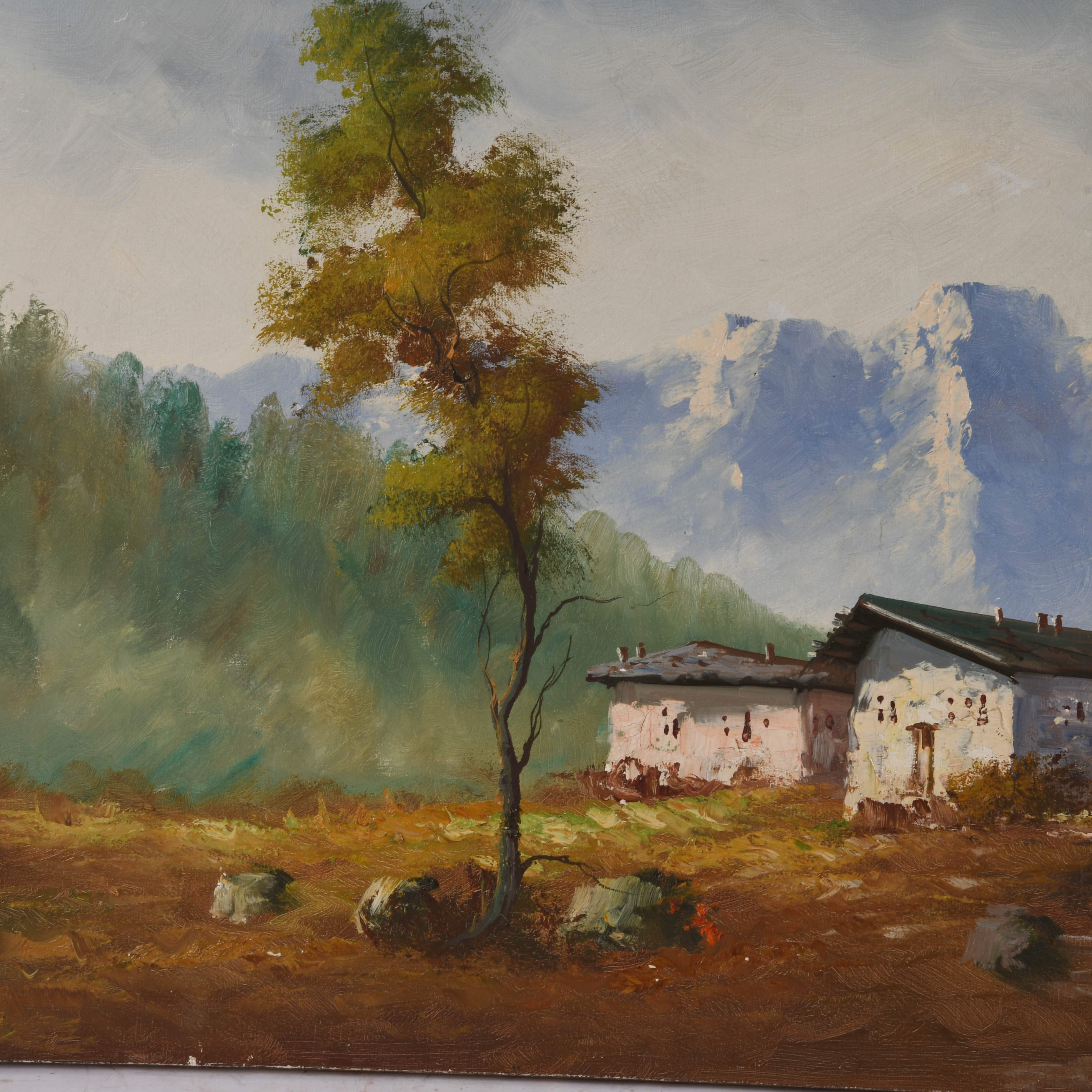 Signed Monti "Hillside Houses" Oil on Canvas-3