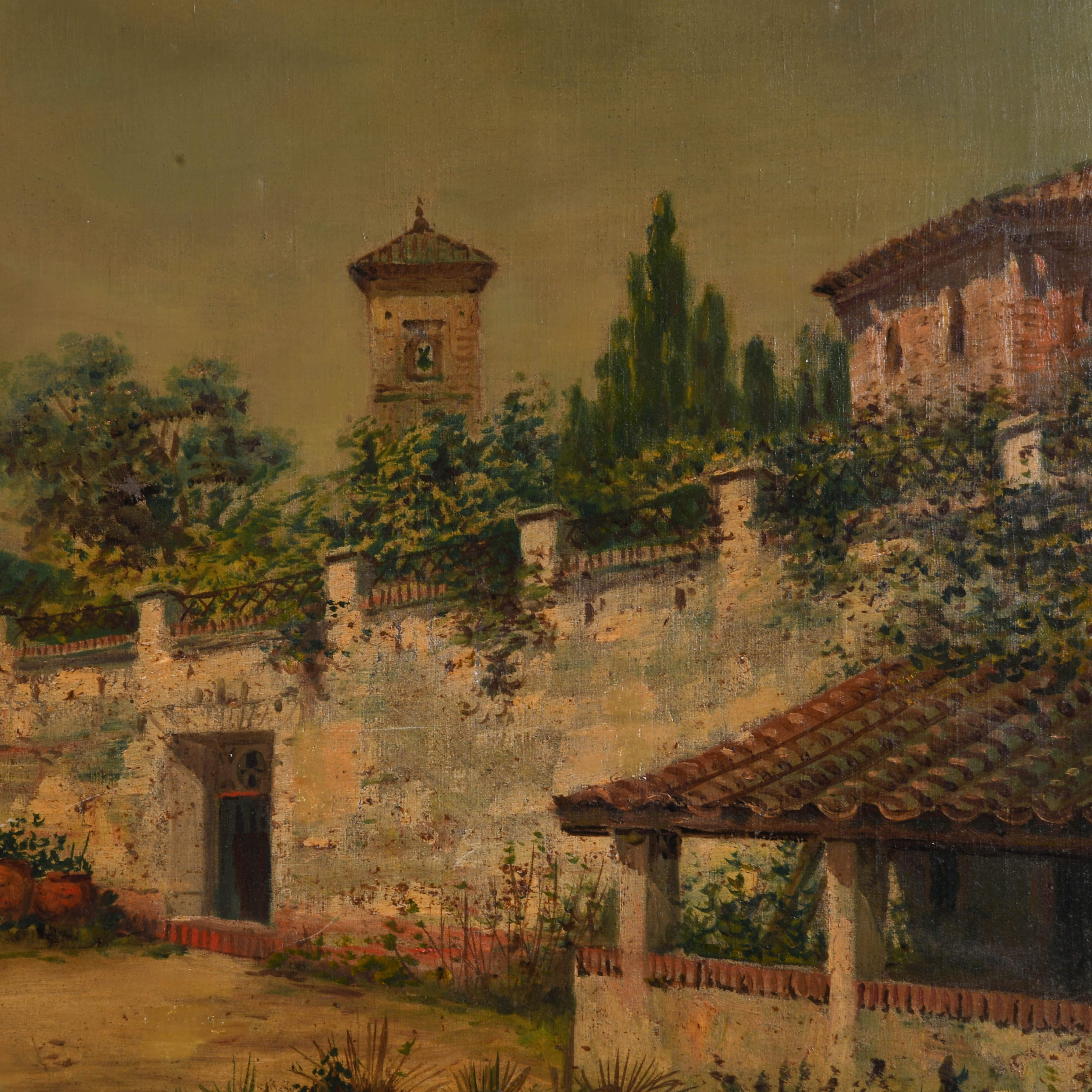 Signed Rafael Blanco Merino "Villa Courtyard" Oil on Canvas-3