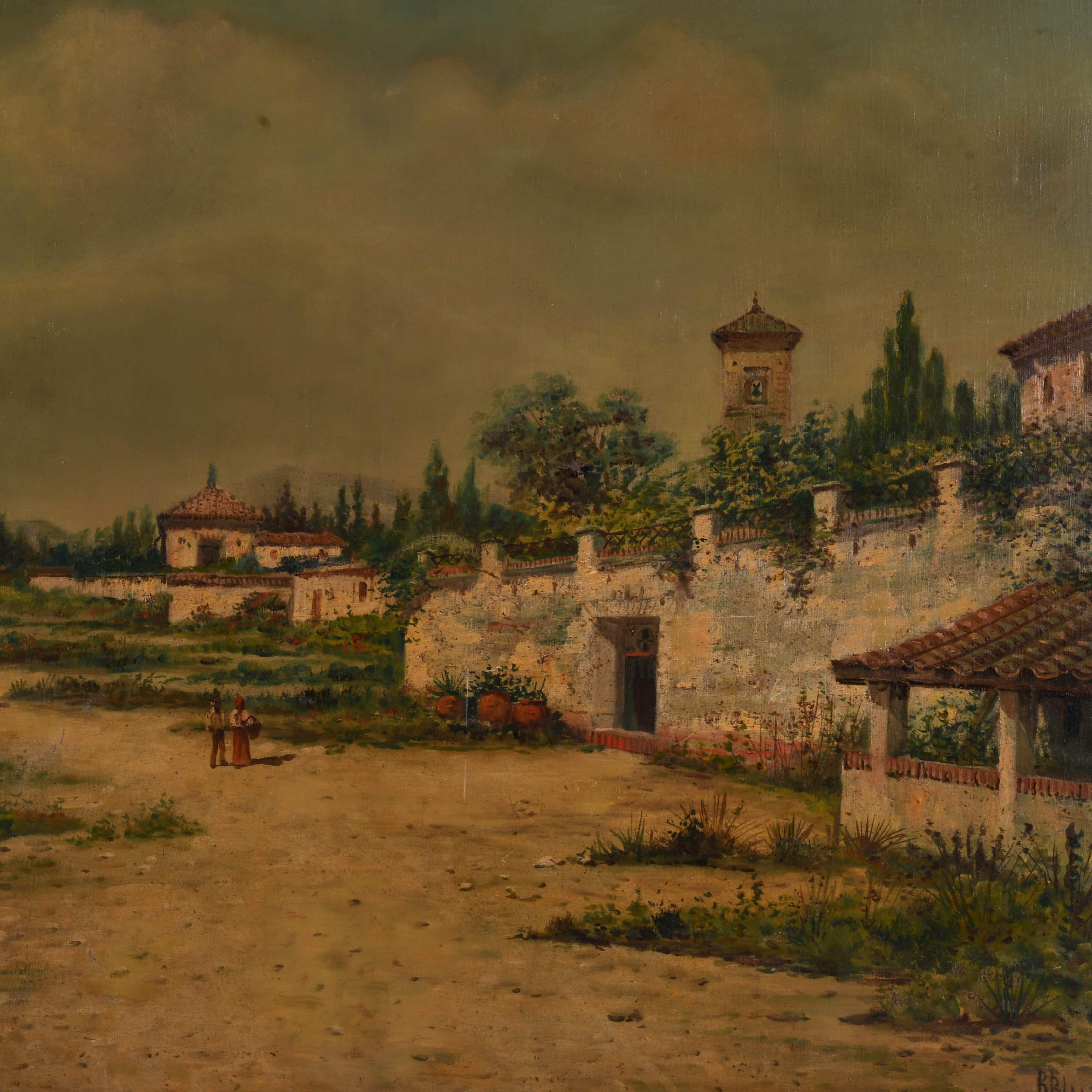 Signed Rafael Blanco Merino "Villa Courtyard" Oil on Canvas-2