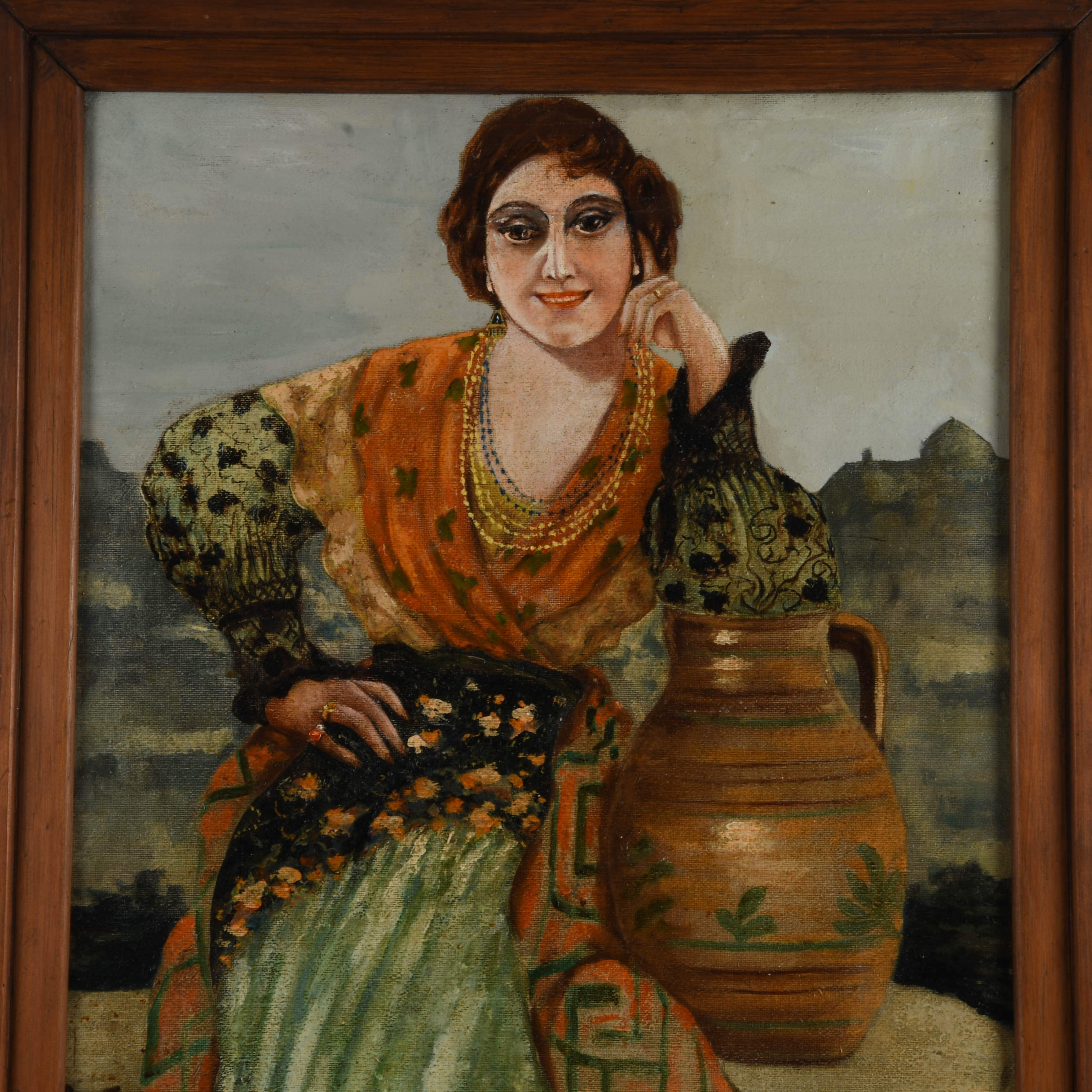Framed Signed Portait of a European Woman Oil on Canvas-2