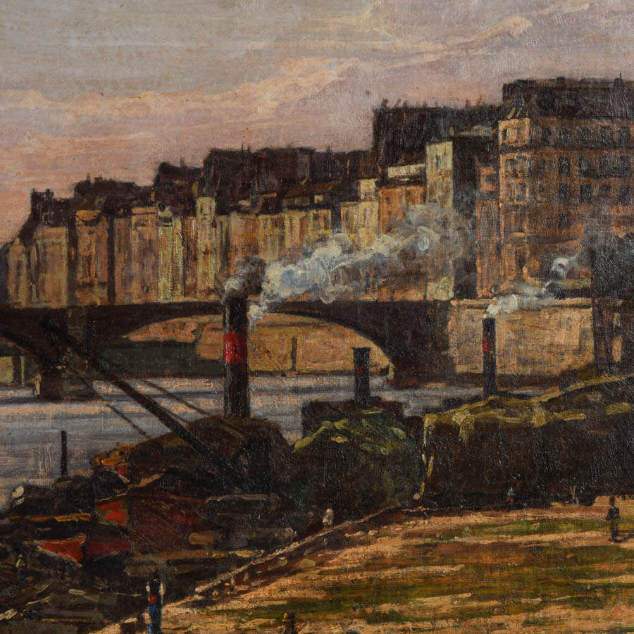 Antique Framed Twilight on the Seine Oil on Canvas by Luigi Craveri-4