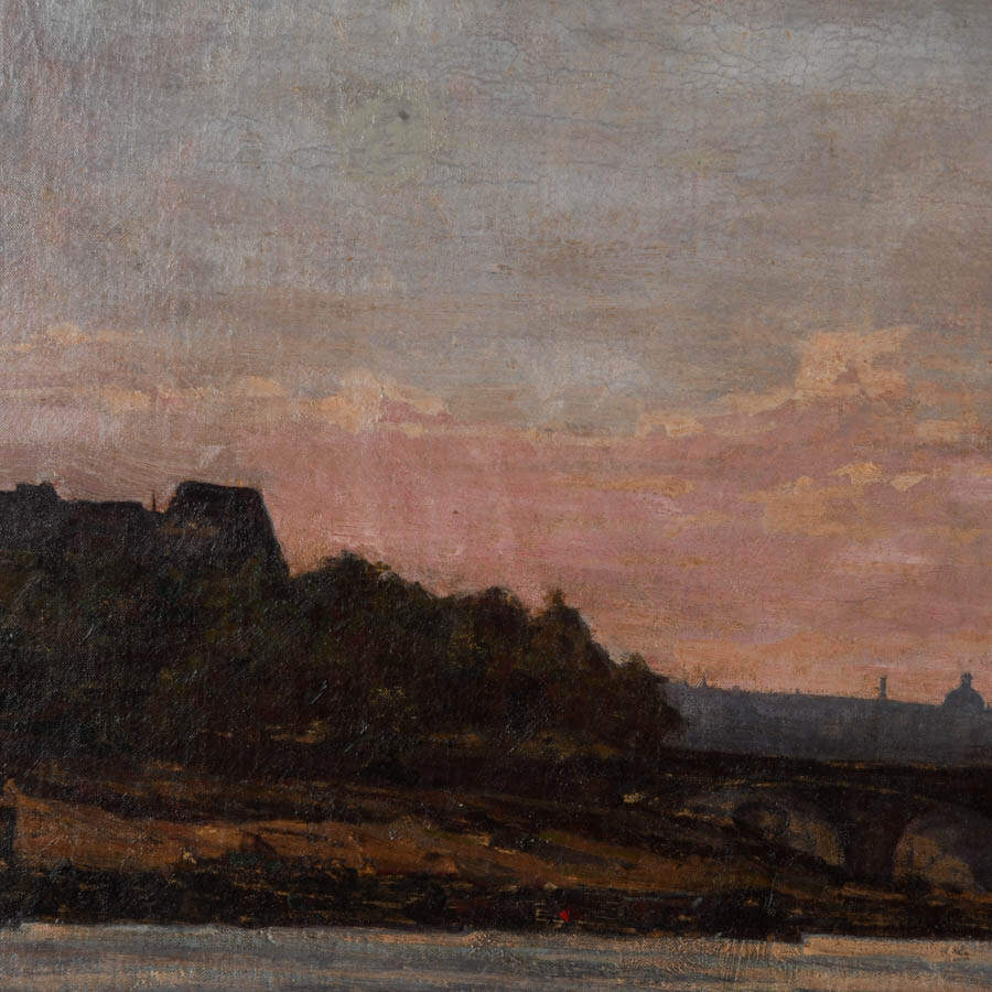 Antique Framed Twilight on the Seine Oil on Canvas by Luigi Craveri-3