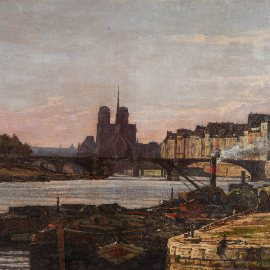 Antique Framed Twilight on the Seine Oil on Canvas by Luigi Craveri-2