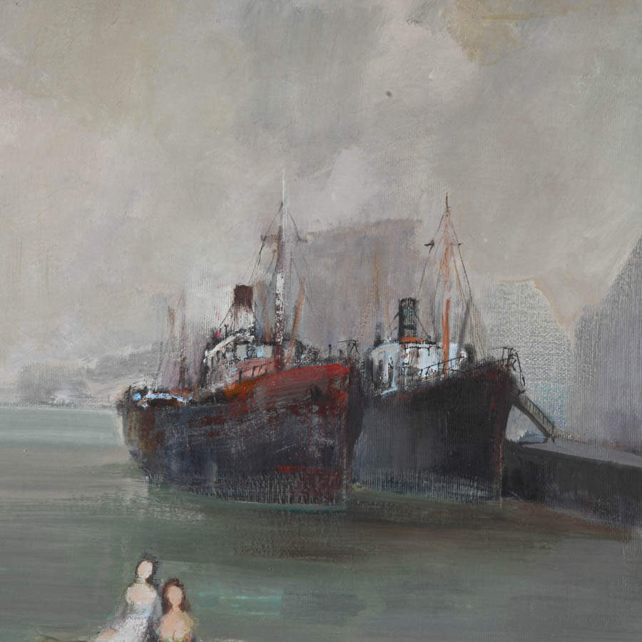 Framed Signed Lai Fontaine Steel Giants and Still Waters Oil on Canvas-4