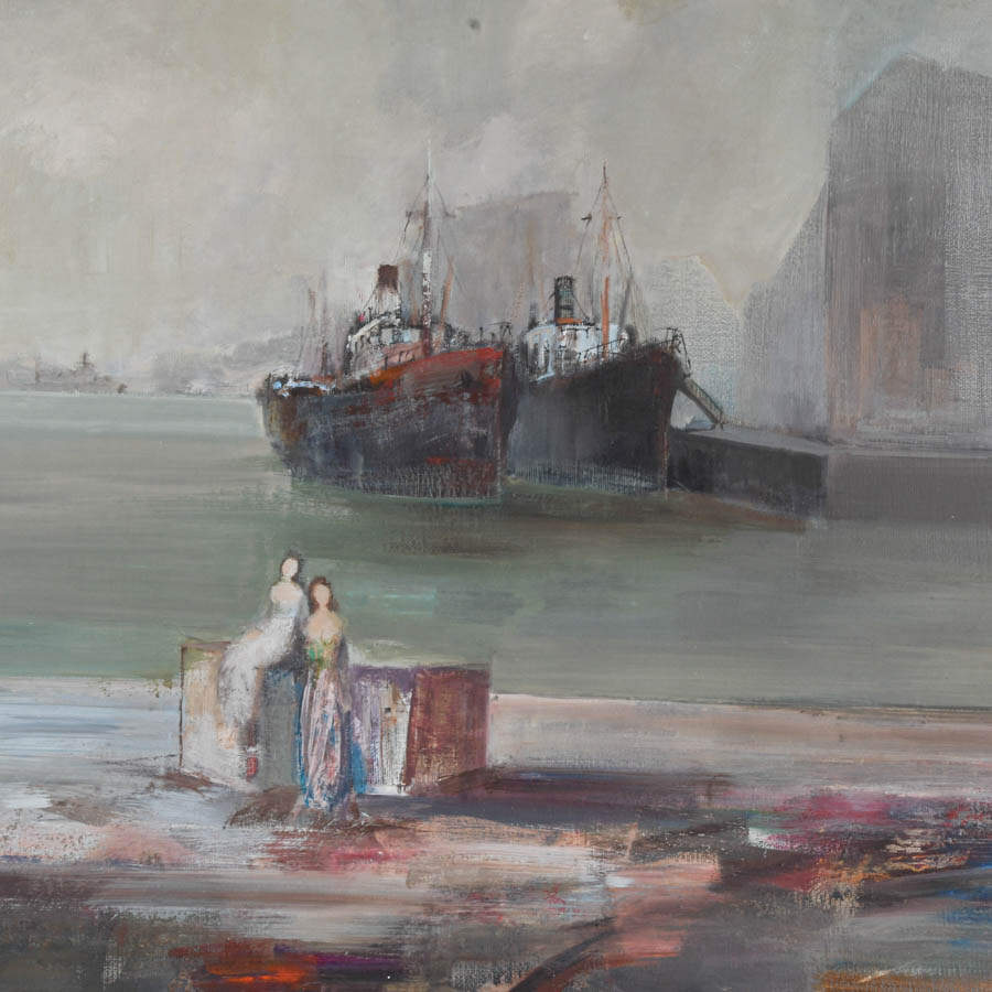Framed Signed Lai Fontaine Steel Giants and Still Waters Oil on Canvas-2
