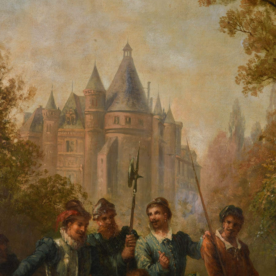 Antique Framed Signed Carlo Rossi Merriment in the Garden Oil on Canvas-4