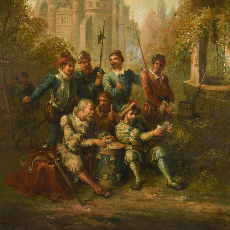 Antique Framed Signed Carlo Rossi Merriment in the Garden Oil on Canvas-2
