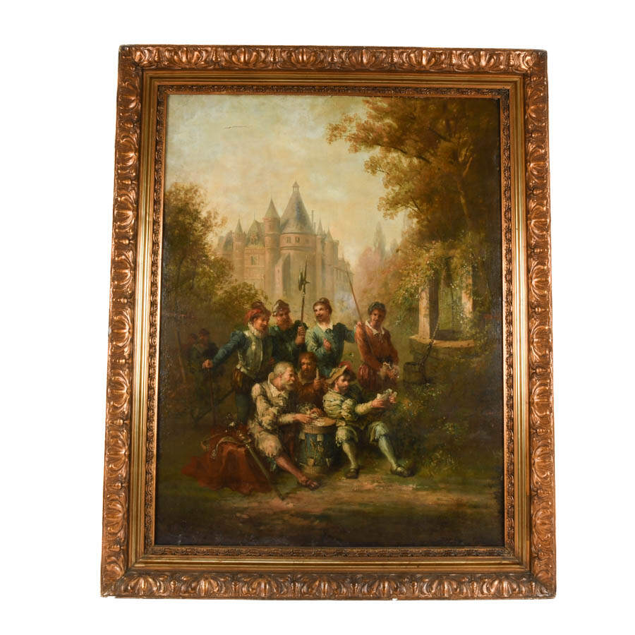 Antique Framed Signed Carlo Rossi Merriment in the Garden Oil on Canvas-1