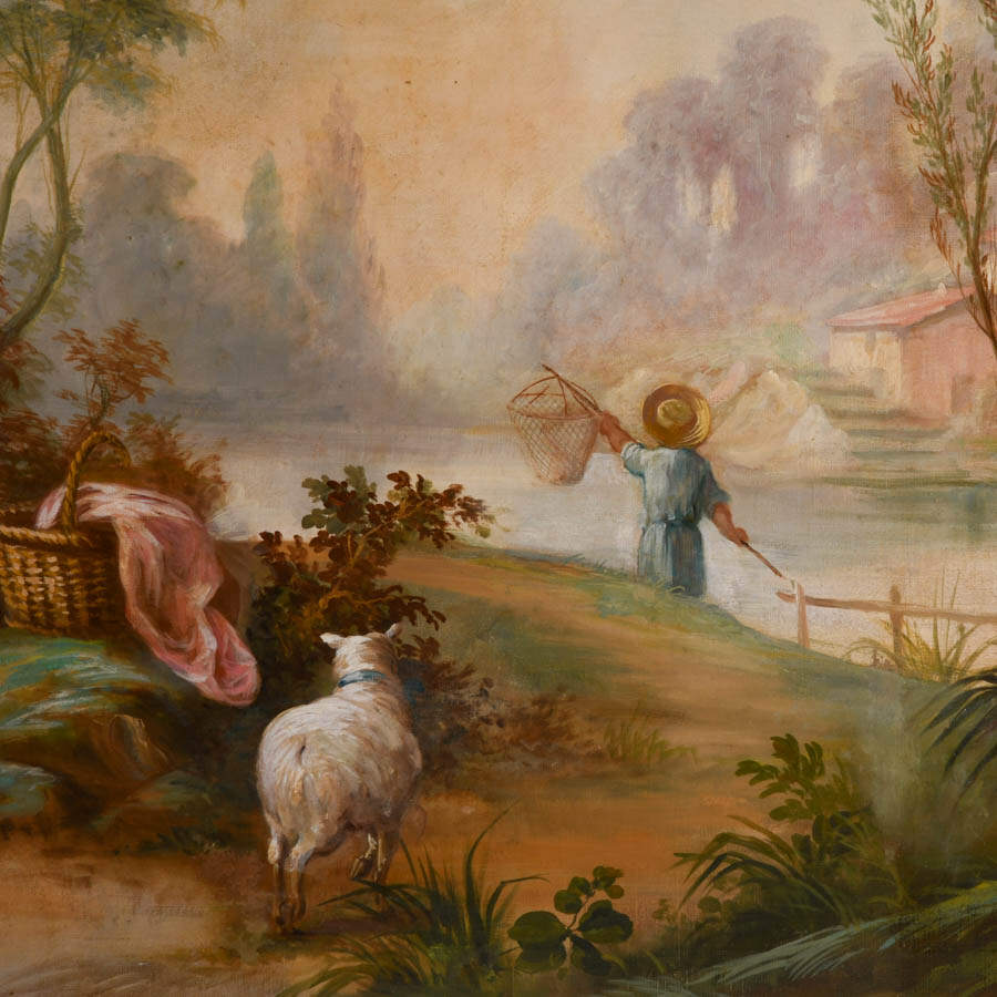 Antique Pastoral Reverie In the Manner of Jean-Baptiste Joseph Pater Oil-4
