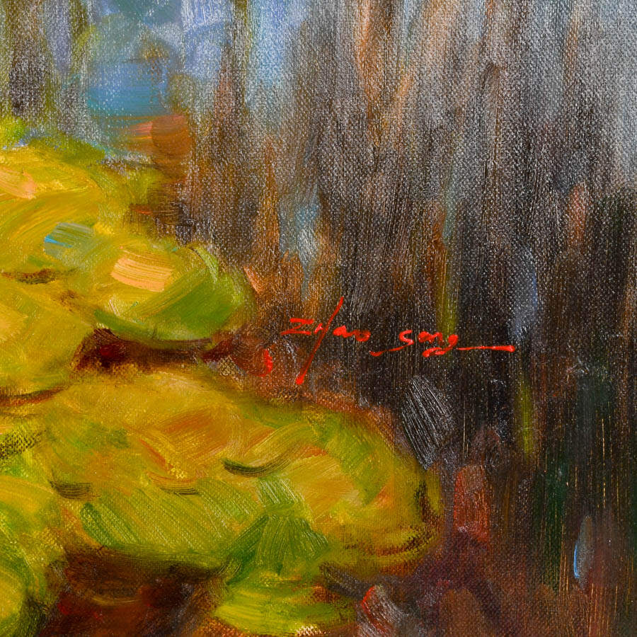 Framed Signed Zhao Song Lilypads in Evening Oil on Canvas-4