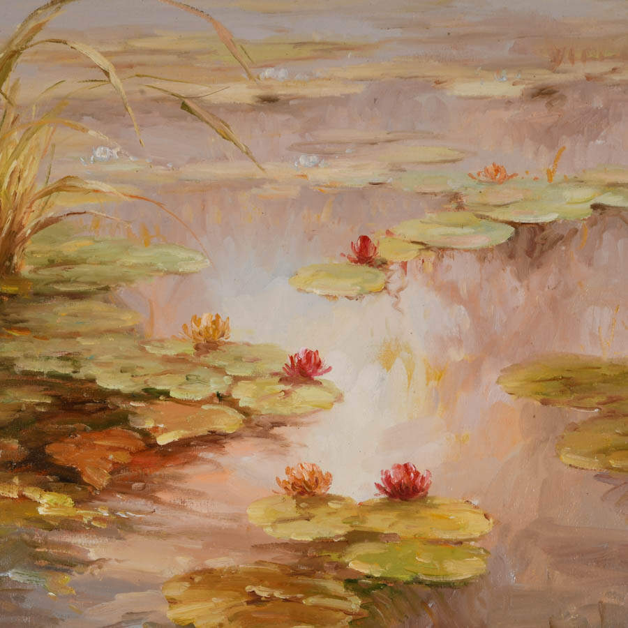 Framed Signed Vera Oxley Waterlilies Oil on Canvas-4