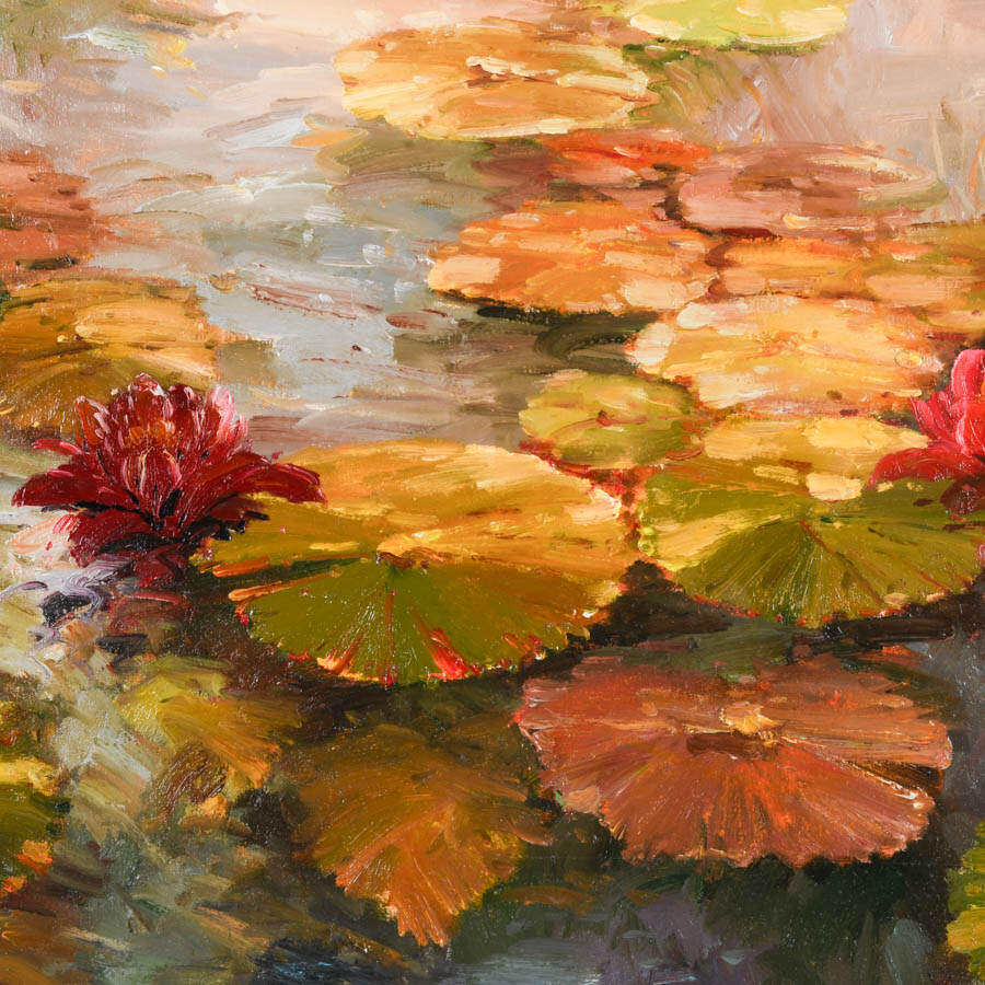 Framed Signed Vera Oxley Waterlilies Oil on Canvas-3