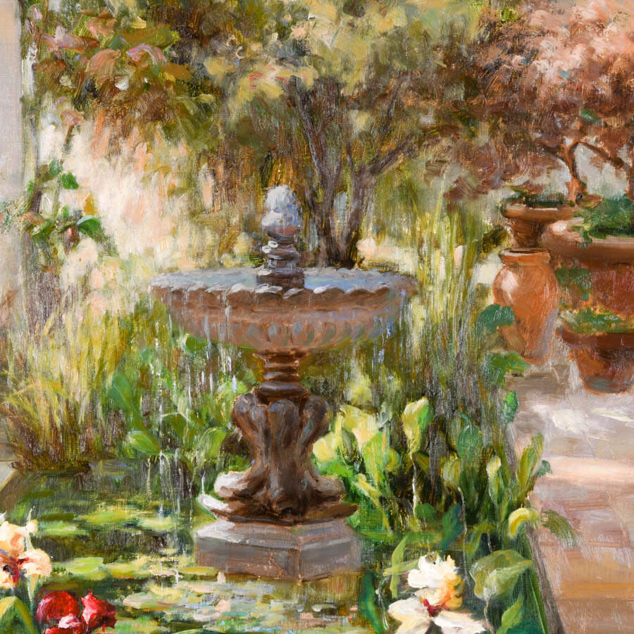 Framed Signed Zhao Song Sunlight In the Garden Oil on Canvas-4