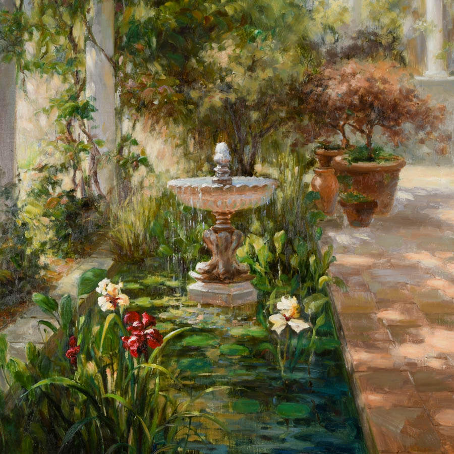Framed Signed Zhao Song Sunlight In the Garden Oil on Canvas-2