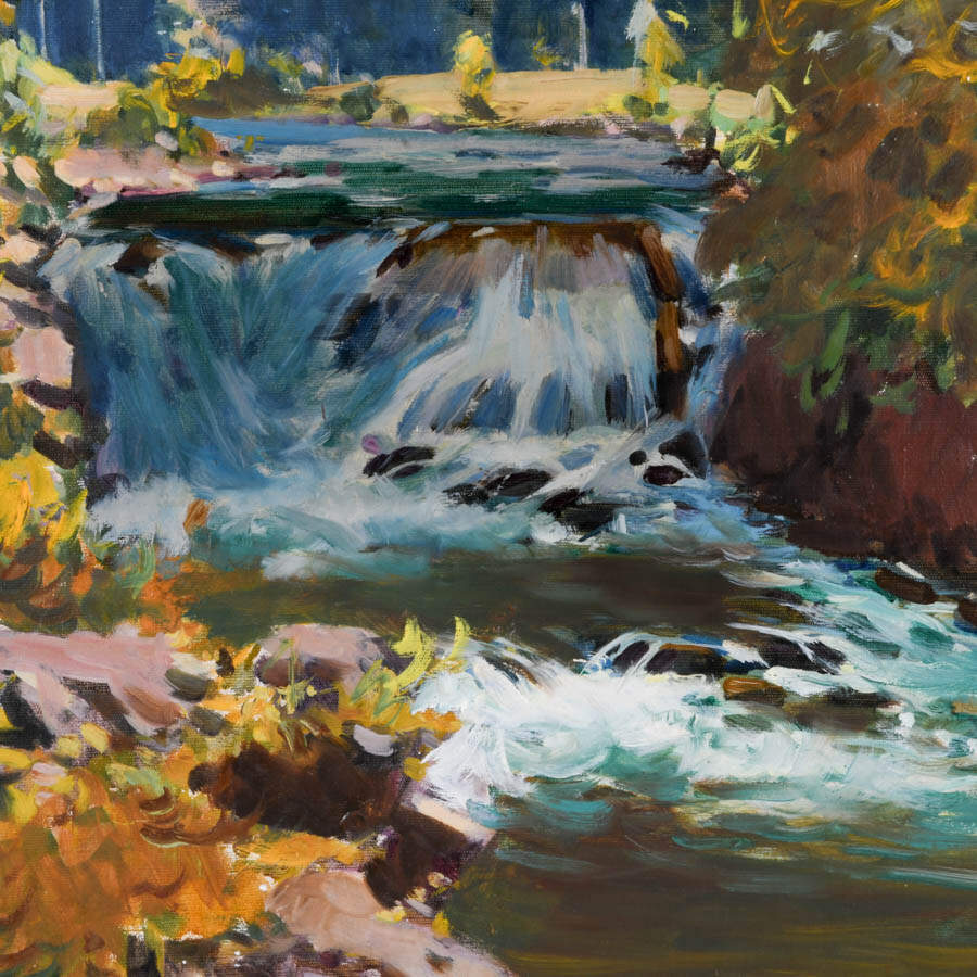 Framed Signed Gentle Waterfall Painting on Canvas-4