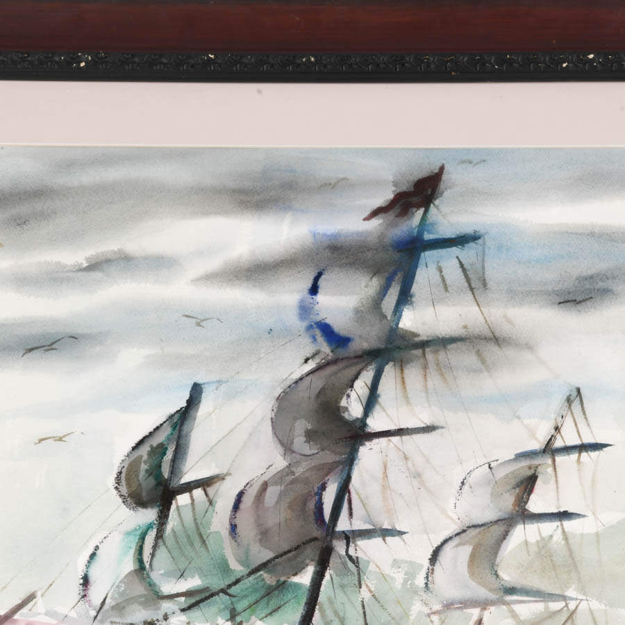 Framed Signed Maurice Logan Nautical Watercolor-3