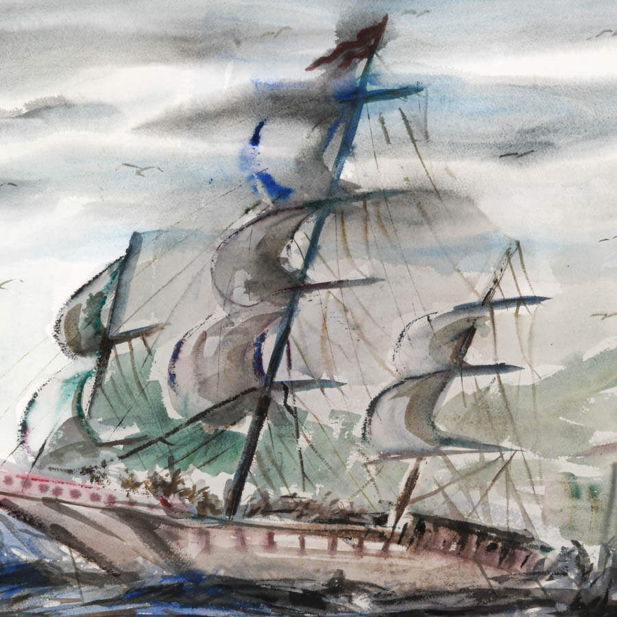 Framed Signed Maurice Logan Nautical Watercolor-2