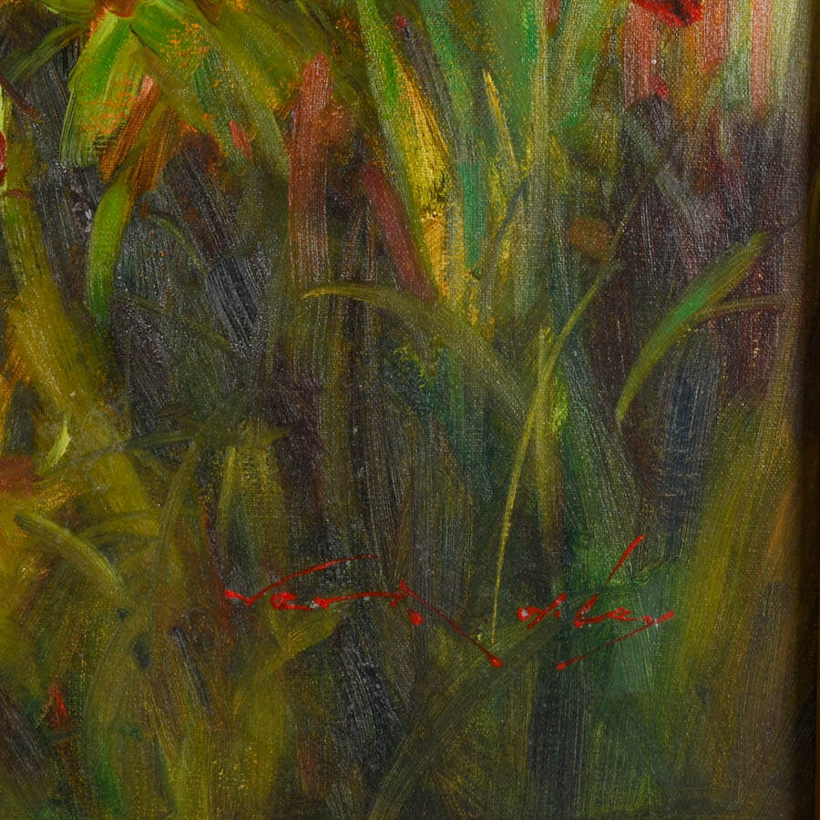 Framed Signed Vera Oxley Floral Estuary Oil on Canvas-4